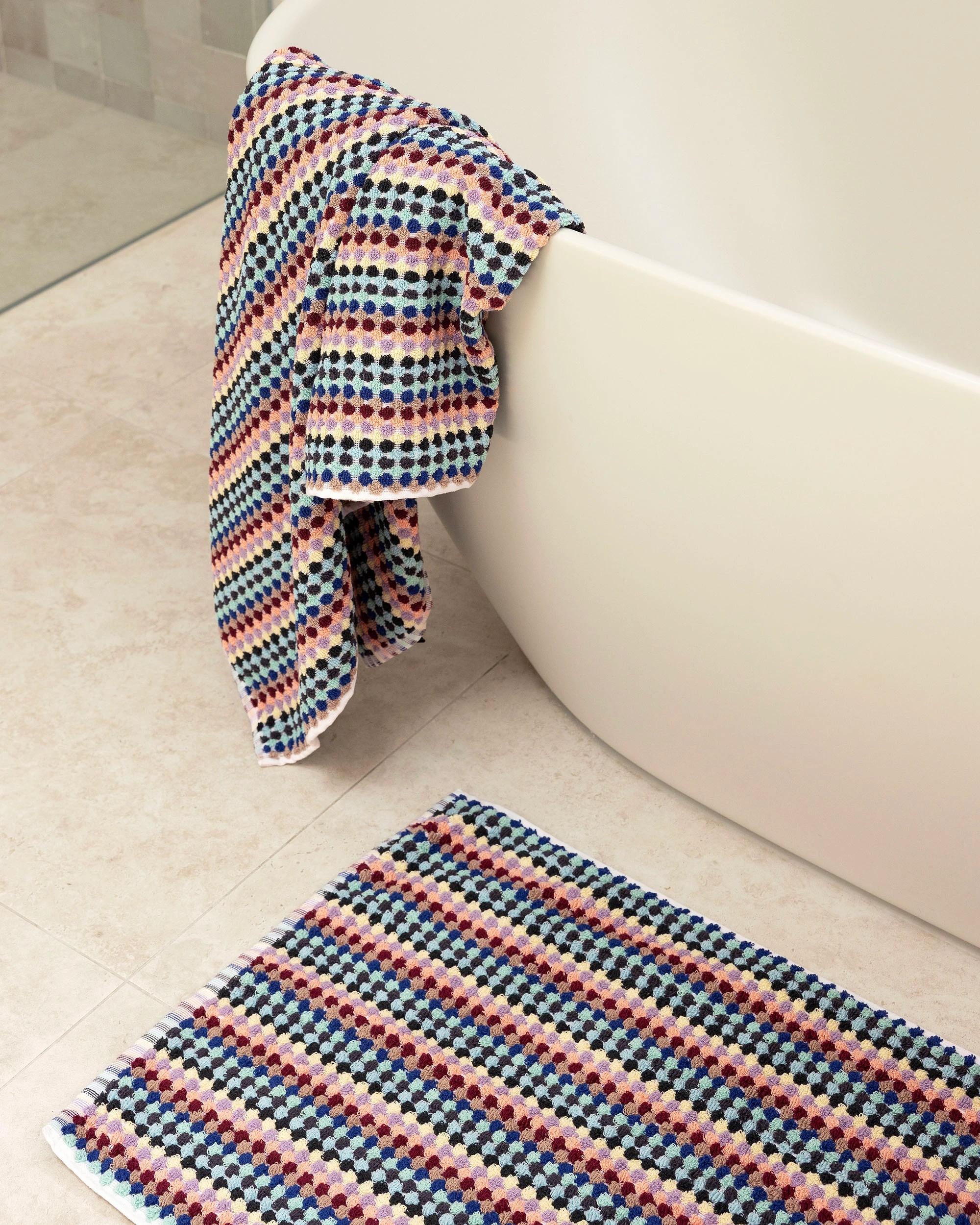 3 Bambury Pom Pom Bath Mat 800gsm Upcycled Cotton & Polyester blend Miami 80x50cm - Multi, 3 of 3