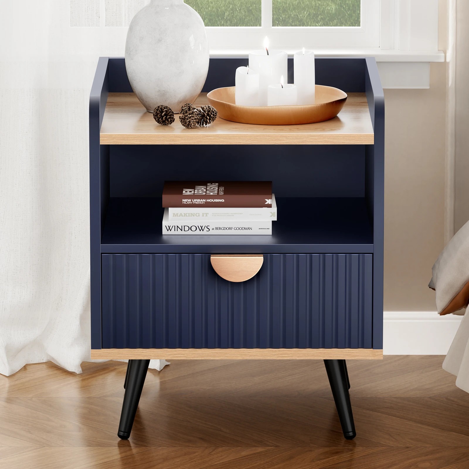 2 Alfordson Bedside Table 1 Drawer Nightstand Side Storage Shelf - Blue, 2 of 10