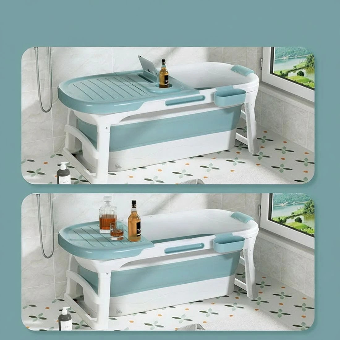 5 Weisshorn Foldable Bathtub Portable Folding Water Spa with Cover Plate 136x62cm - Blue, 5 of 5