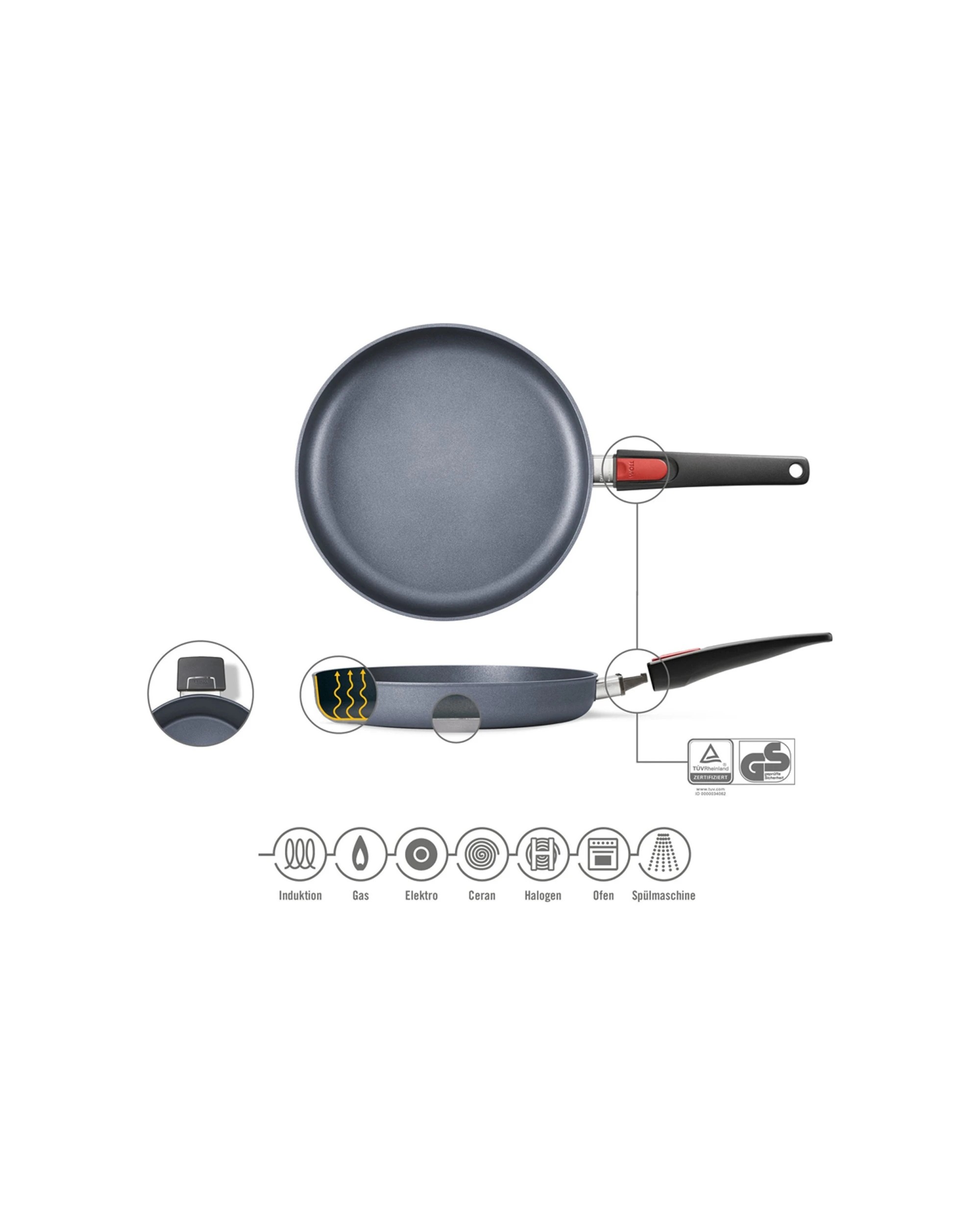 1 Woll Diamond Lite 32cm Frypan, Induction-Compatible with Detachable Handle - Plain, 1 of 6