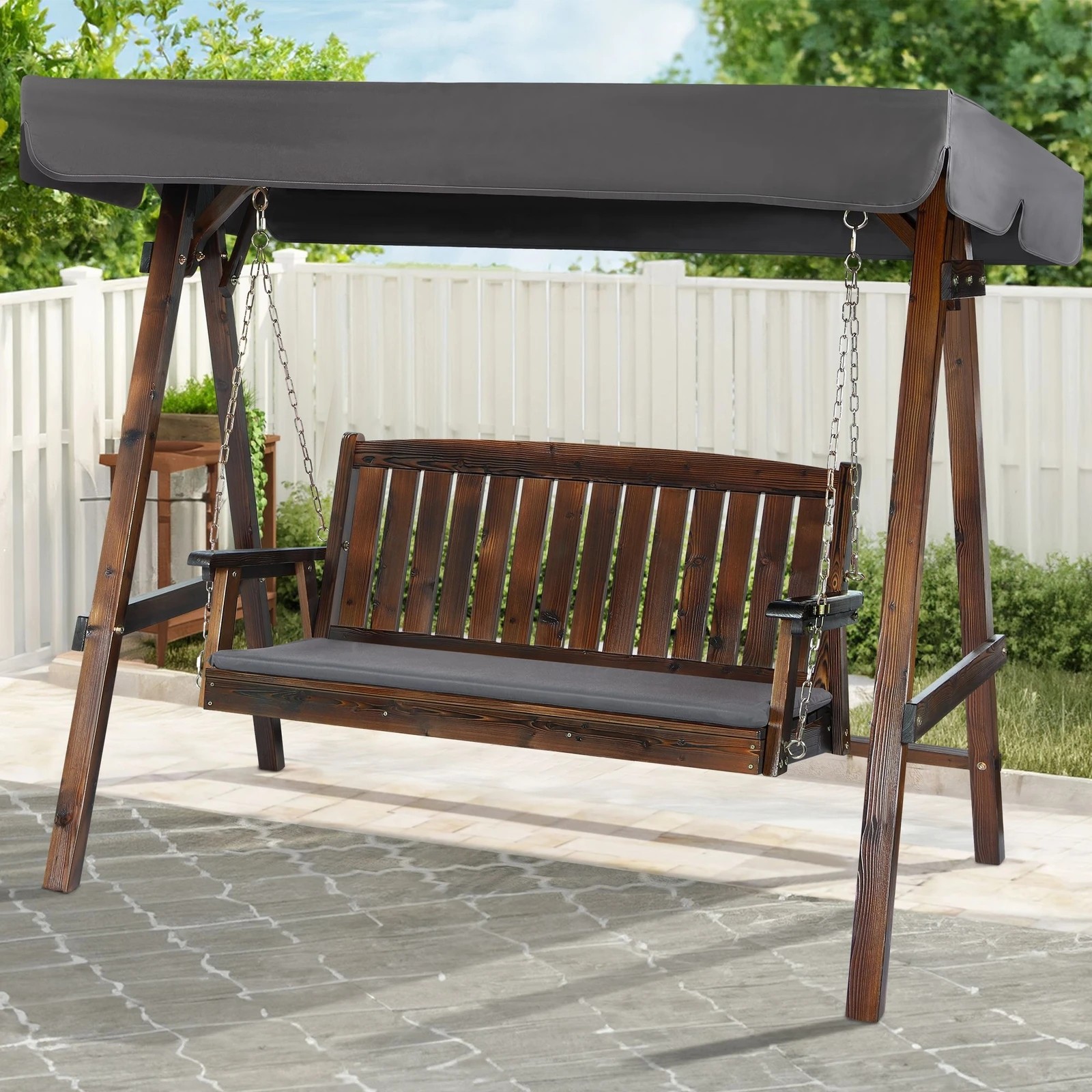 2 Alfordson Swing Chair Outdoor Furniture Wooden Garden Patio Canopy XL - Charcoal, 2 of 10