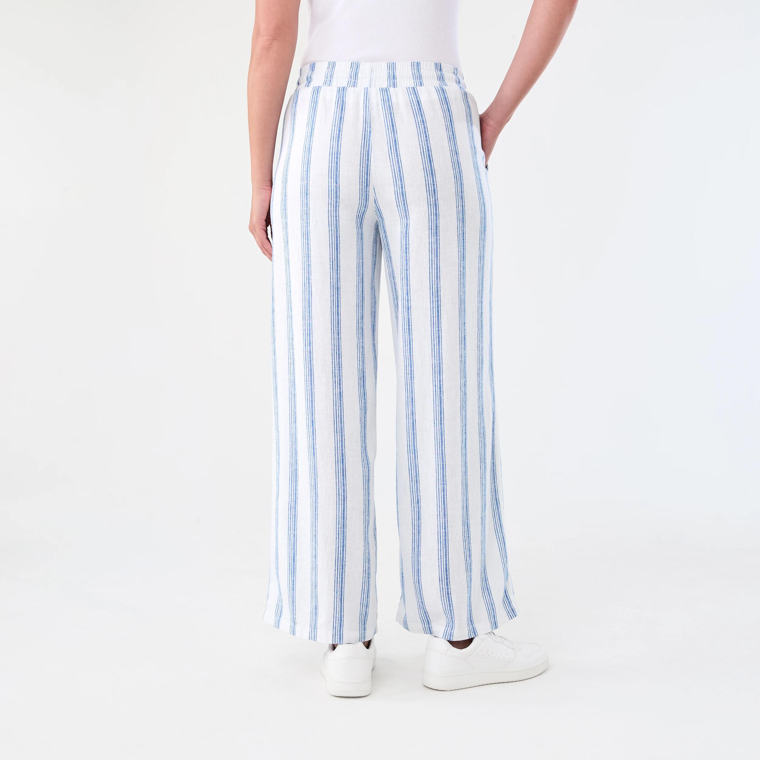 3 Linen Blend Wide Leg Pants Blue Strp, 3 of 5