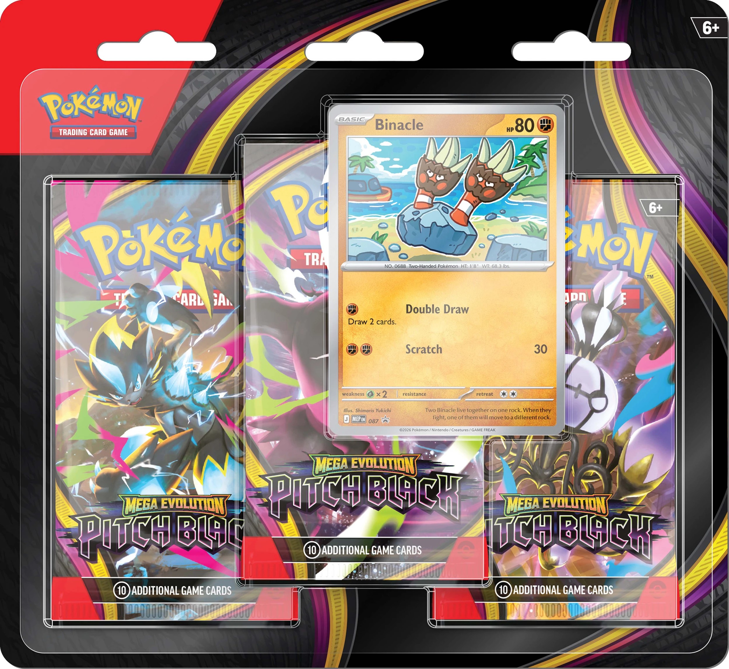 1 Pokemon Trading Card Game: Mega Evolution Pitch Black 3-Booster Blister, 1 of 2