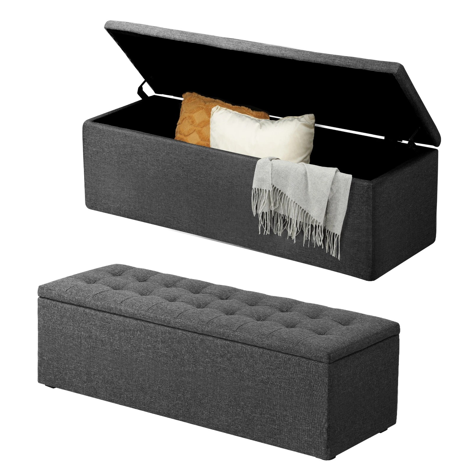 1 Oikiture Storage Ottoman Blanket Box Foot Stool Xl Chest Toy Faux Linen
 - Grey, 1 of 10