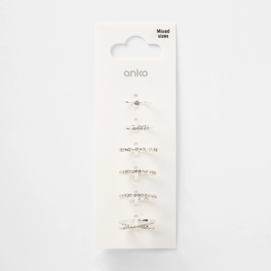 5 6 Pack Diamante Stack Rings - Silver Tone, 5 of 5