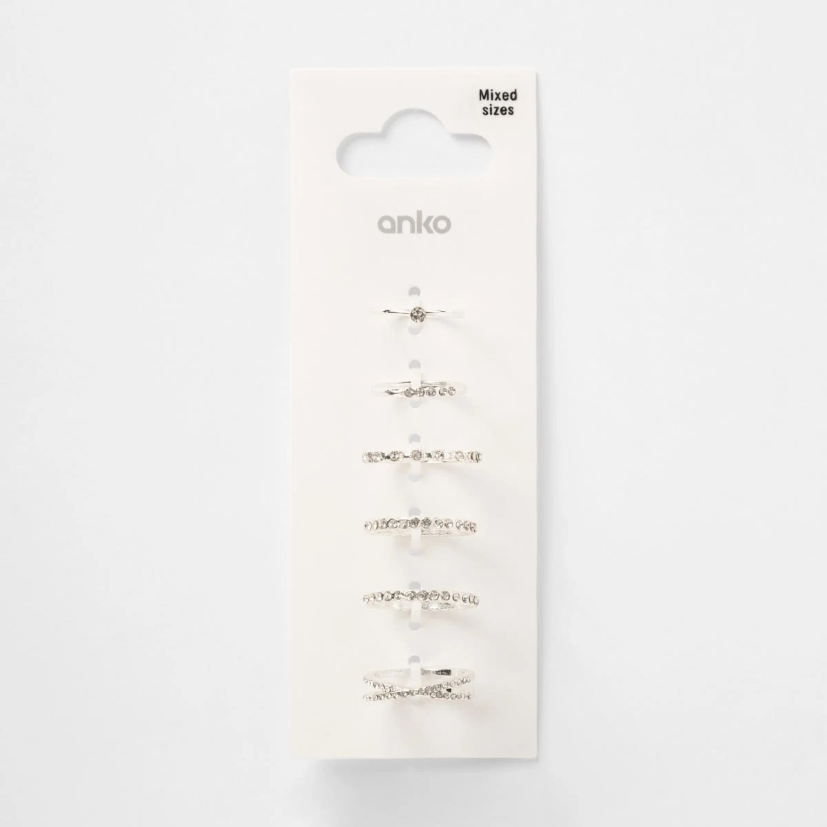 5 6 Pack Diamante Stack Rings - Silver Tone, 5 of 5