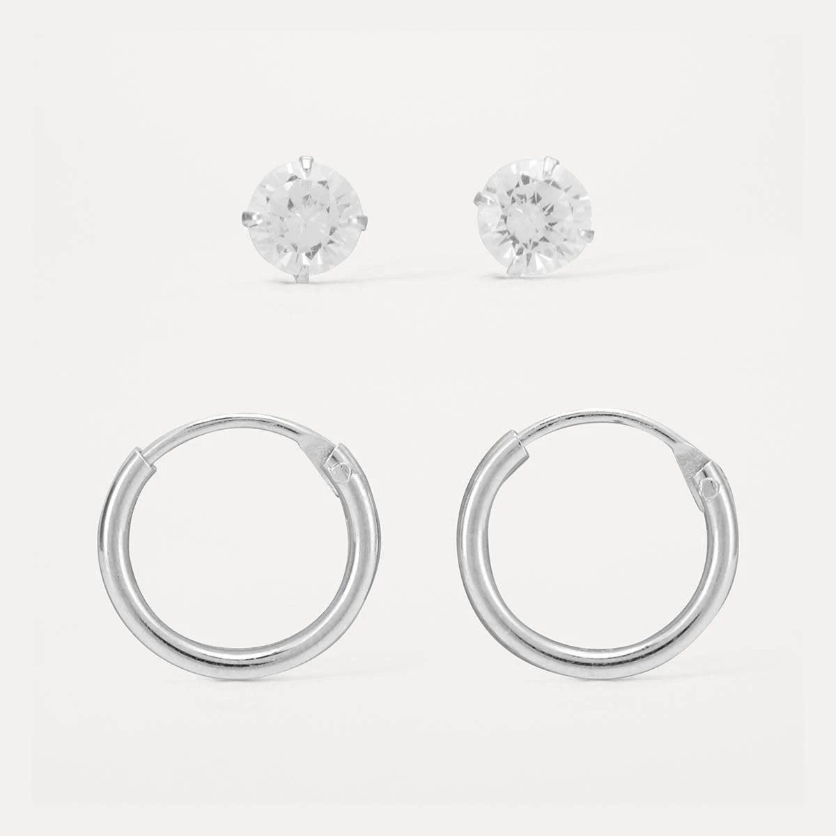 3 2 Pack Sterling Silver Stud and Hoop Earrings Silver, 3 of 5