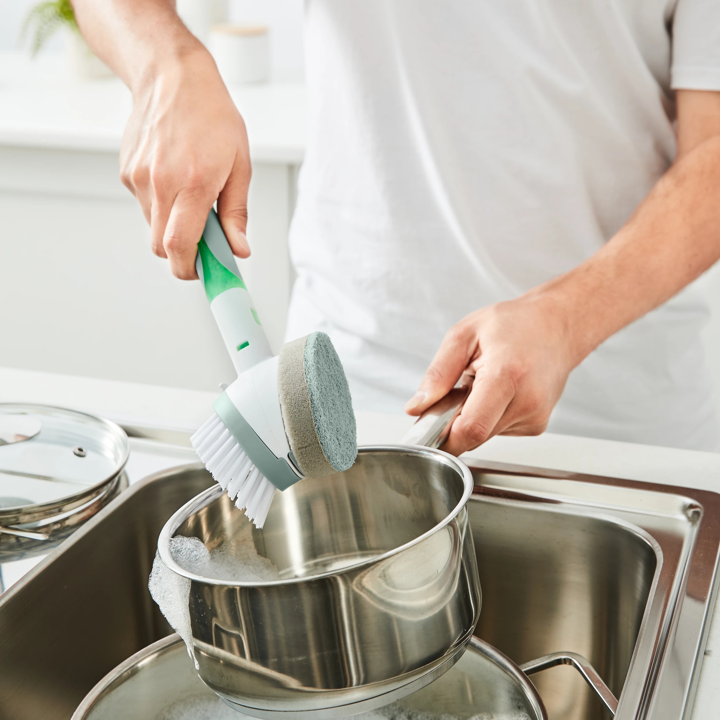 2 2-in-1 Dish Brush - White and Grey, 2 of 8
