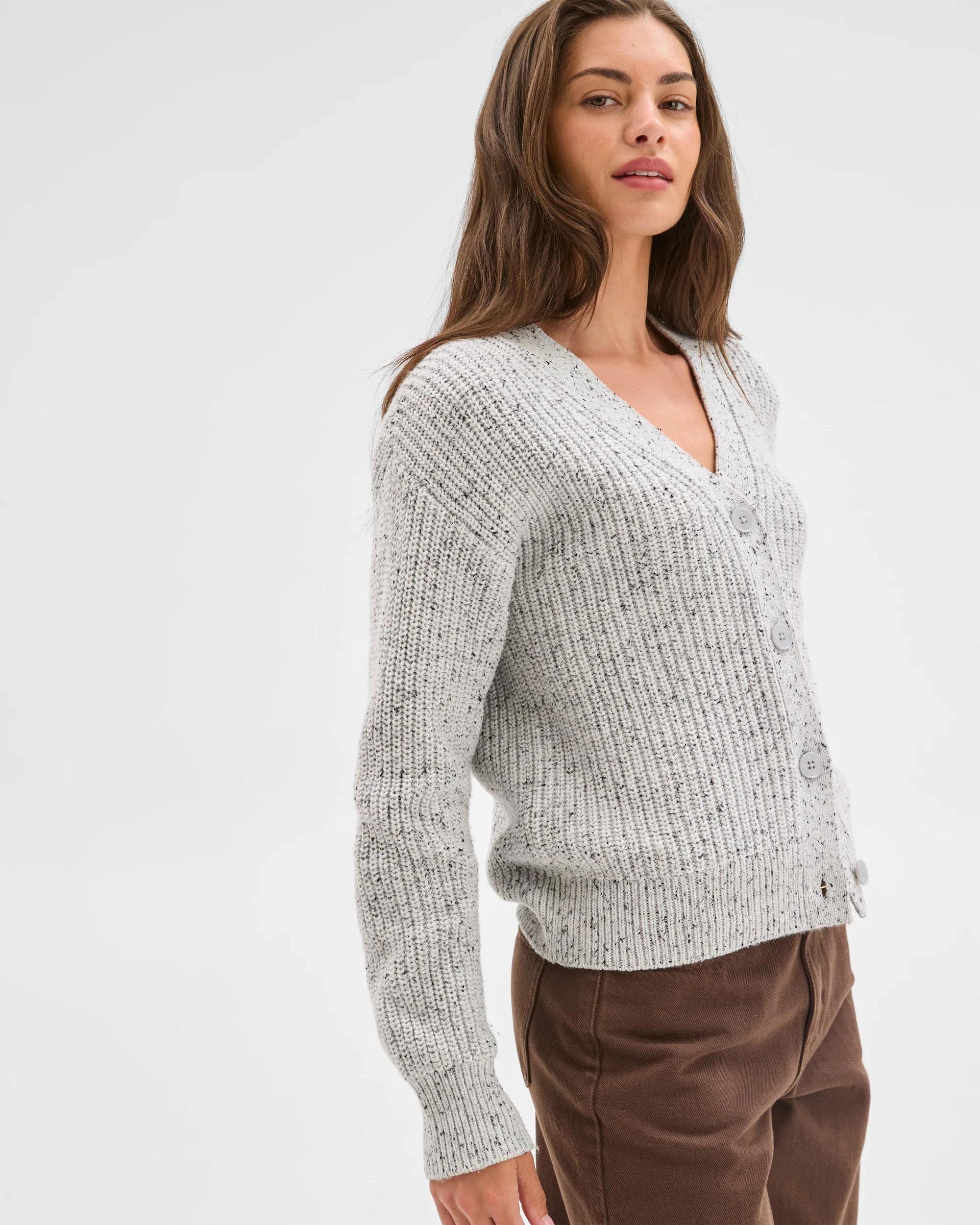 2 Target Petites Petites Australian Cotton Blend Nepped V-Neck Cardigan GREY MARLE, 2 of 6