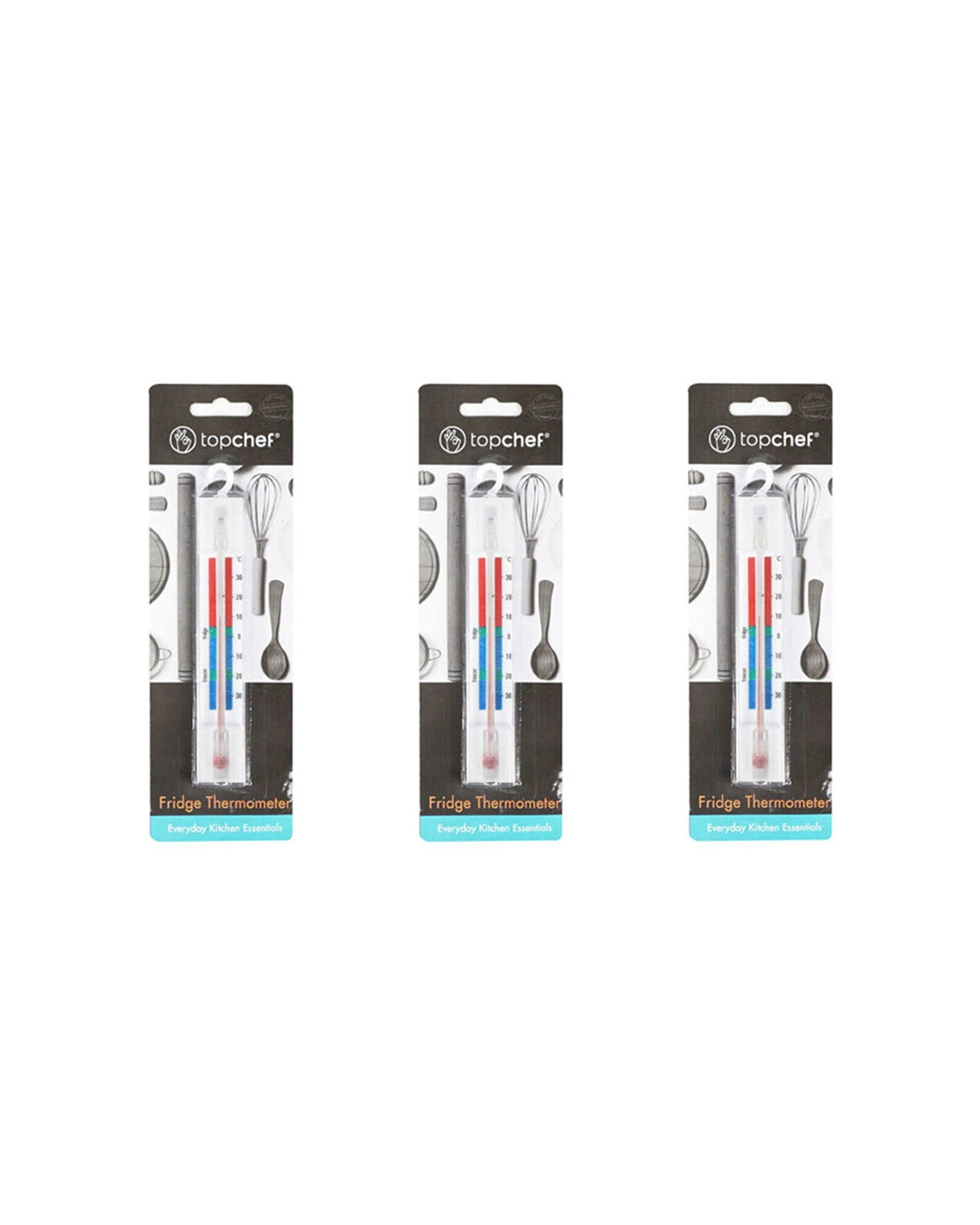 1 Topchef 3PK Kitchen Cooking Refrigerator Freezer Hanging Thermometer 15x3cm - White, 1 of 1
