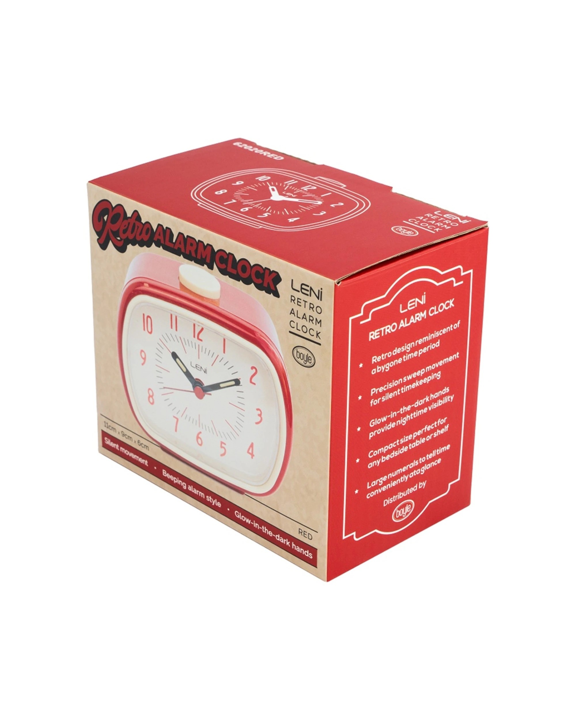 8 Leni Retro 9cm Alarm Clock Luminescent Hands Audible Beep-Beep Alarm - Red, 8 of 8