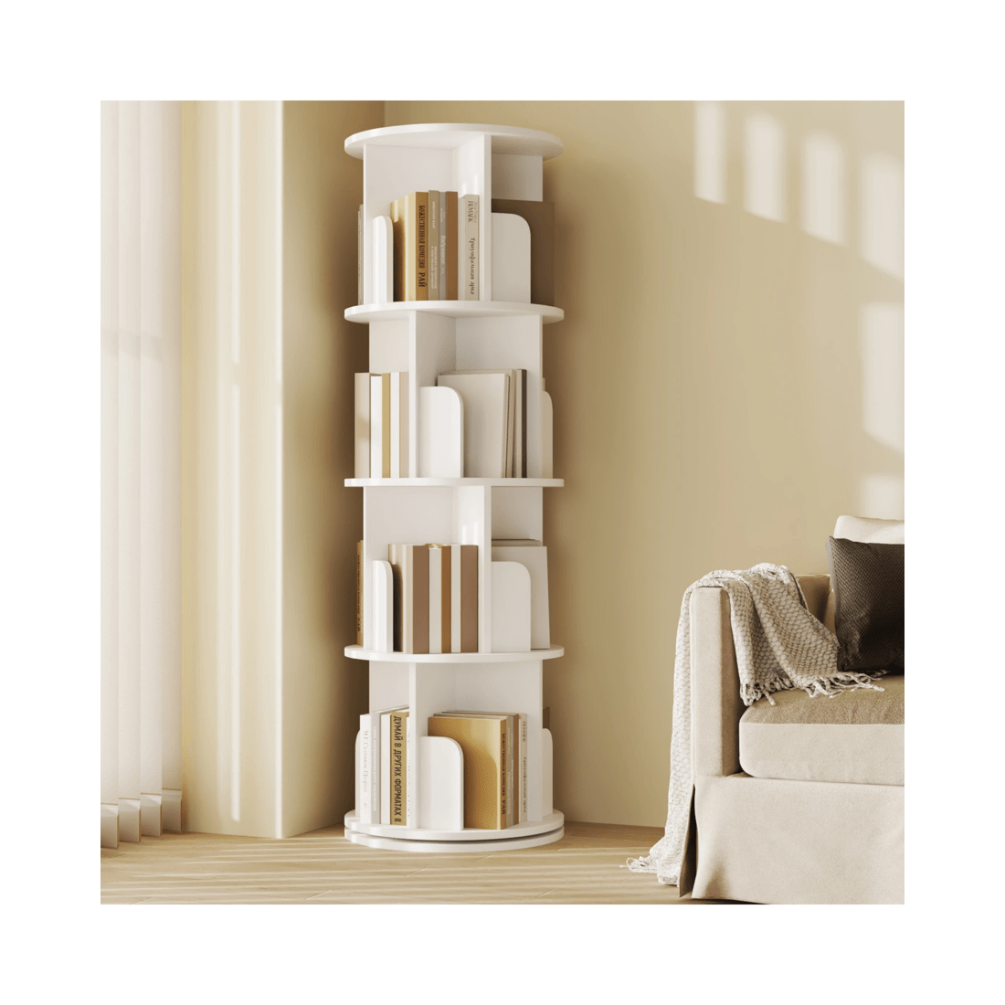 3 Advwin 4 Tiers Bookshelf Rotating Corner Bookcase Cabinet Revolving Display Stand Rack White, 3 of 8