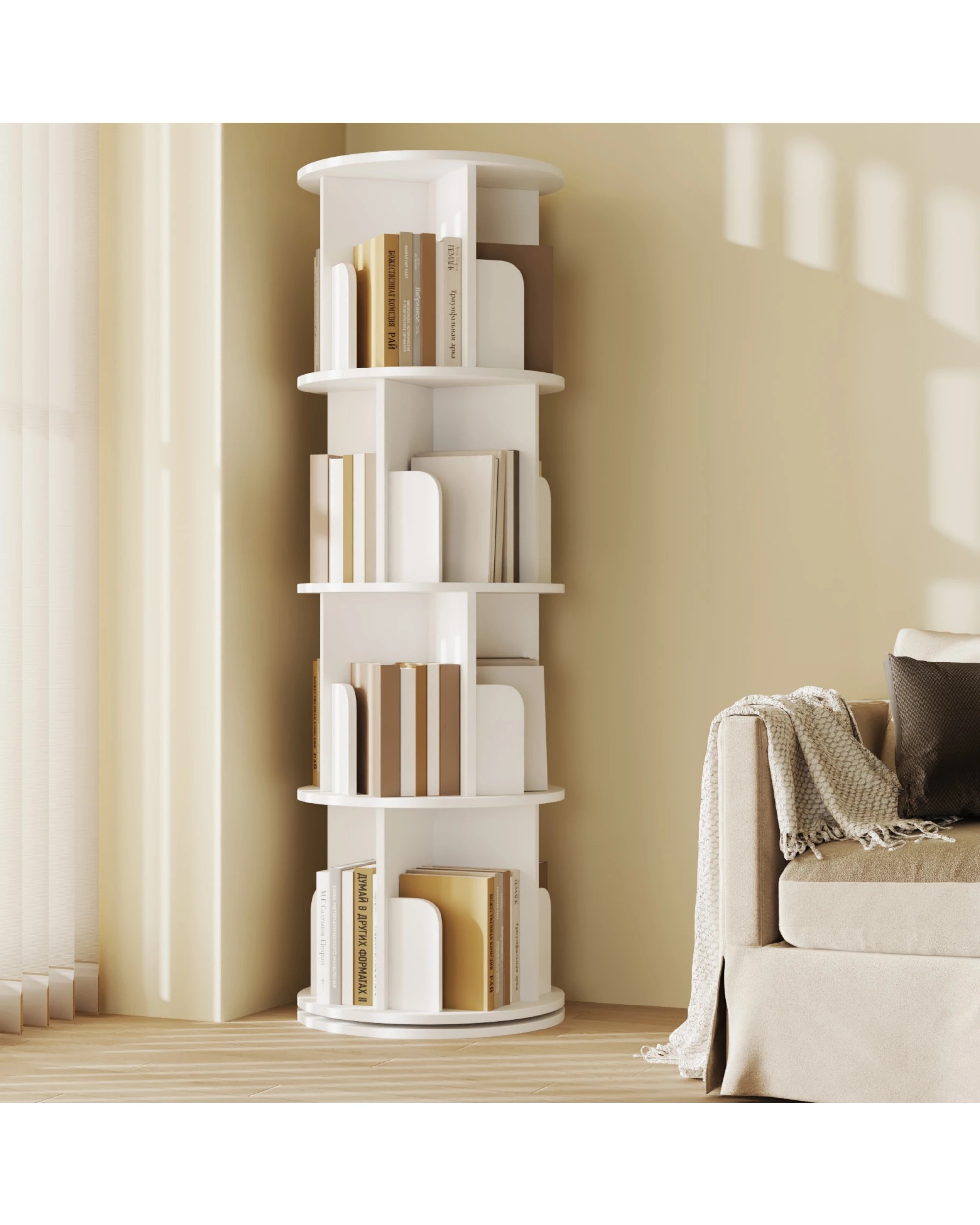 3 Advwin 4 Tiers Bookshelf Rotating Corner Bookcase Cabinet Revolving Display Stand Rack White, 3 of 8