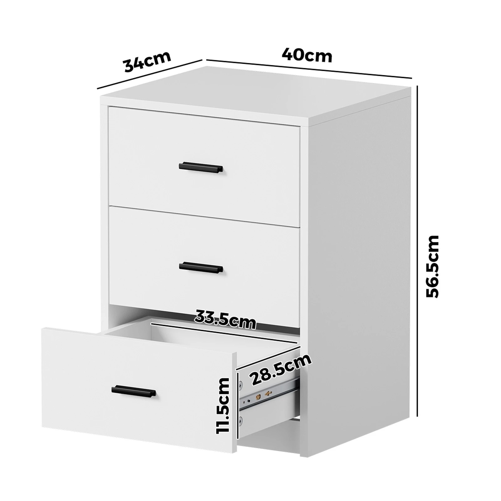 2 Oikiture Bedside Table 3 Drawers Nightstand Bedroom Storage Side End - White, 2 of 9