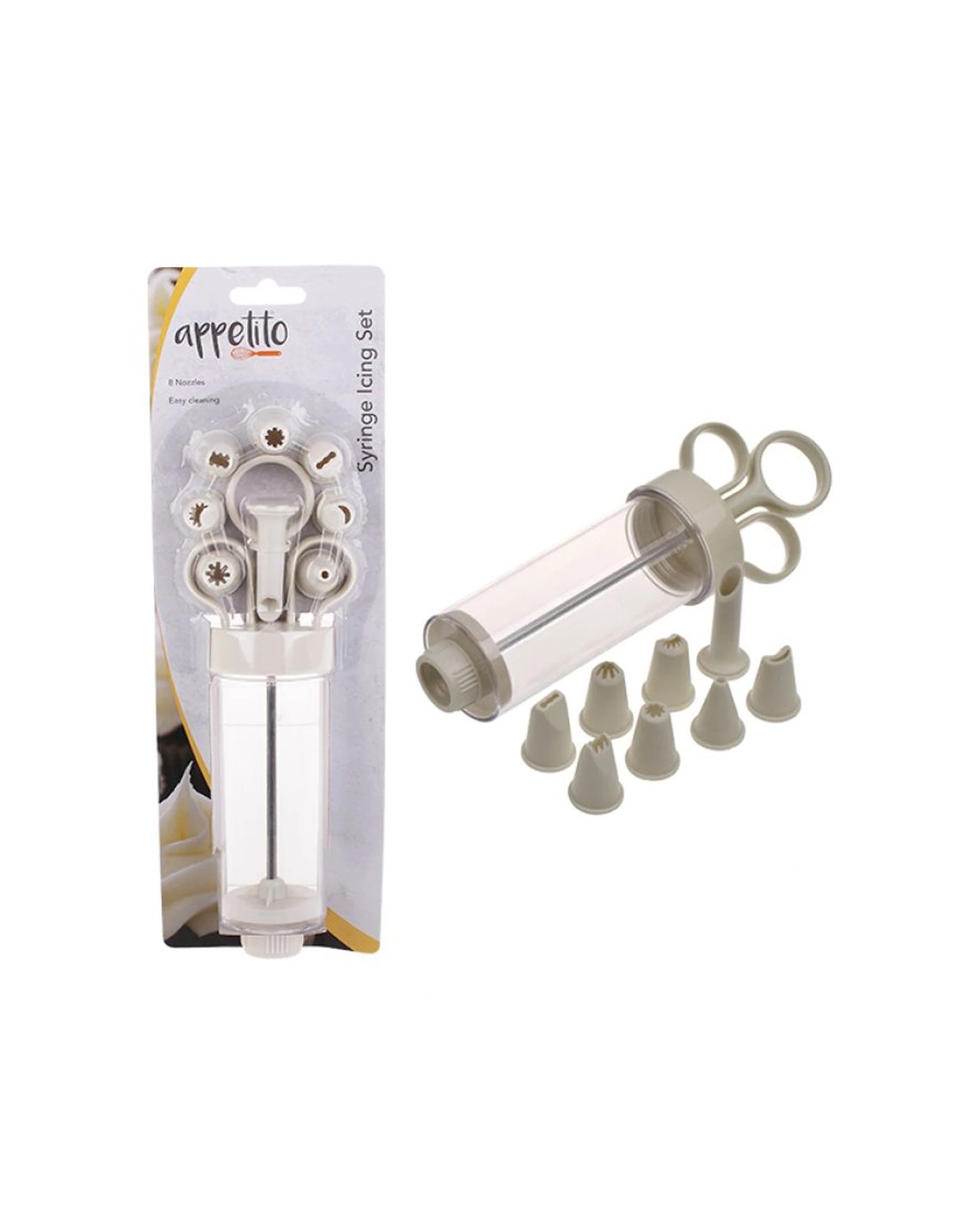 1 Appetito 8-Nozzle Stainless Steel Syringe Icing Set for Cake Decorating - Multi, 1 of 3