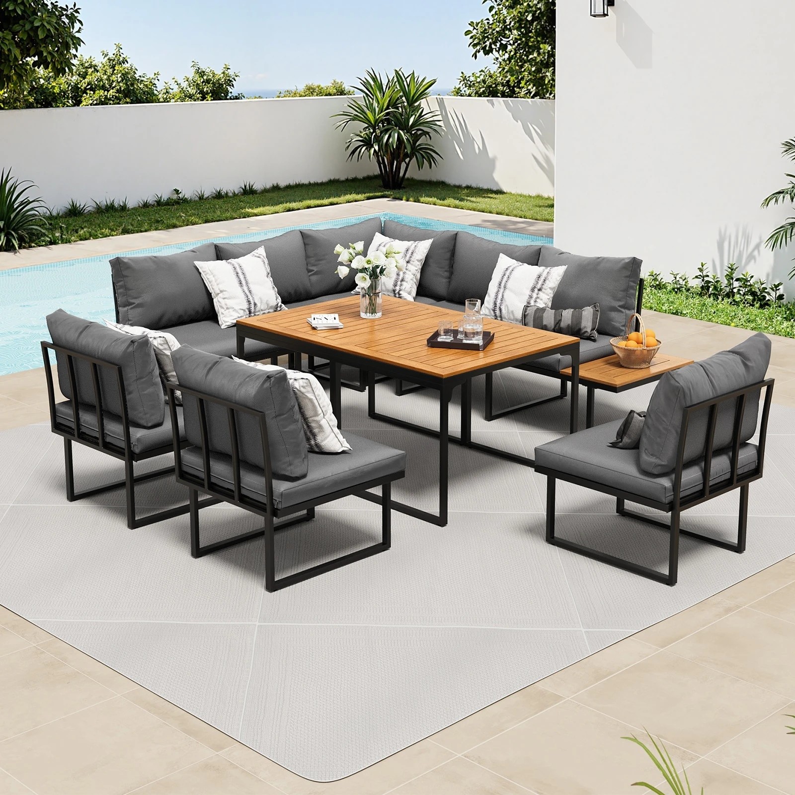 3 Livsip 8 Seater Outdoor Dining Sofa Set Lounge Furniture with Side Table - Multi, 3 of 8