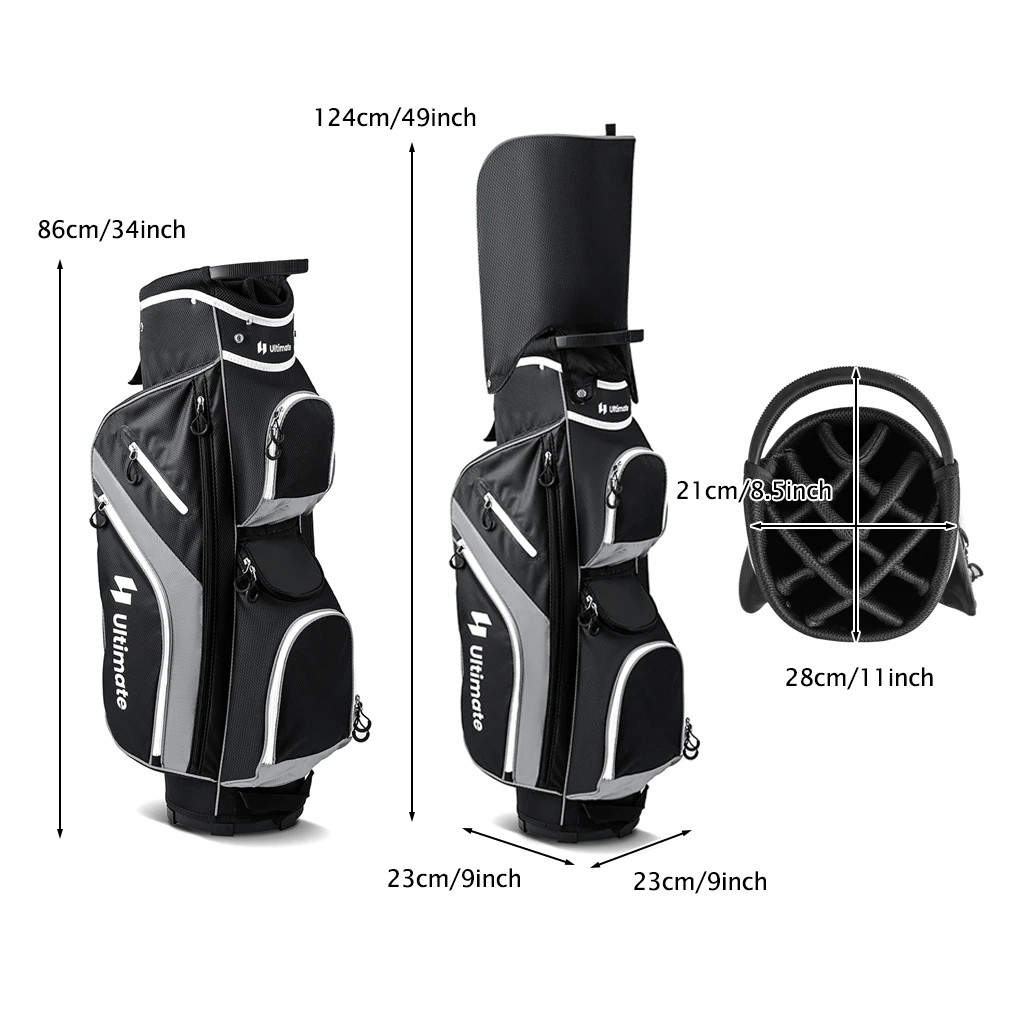 2 Costway Golf Cart Bag Portable Golf Club Bag Travel Bag w/14 Top Dividers & Rain Hood - Grey, 2 of 2