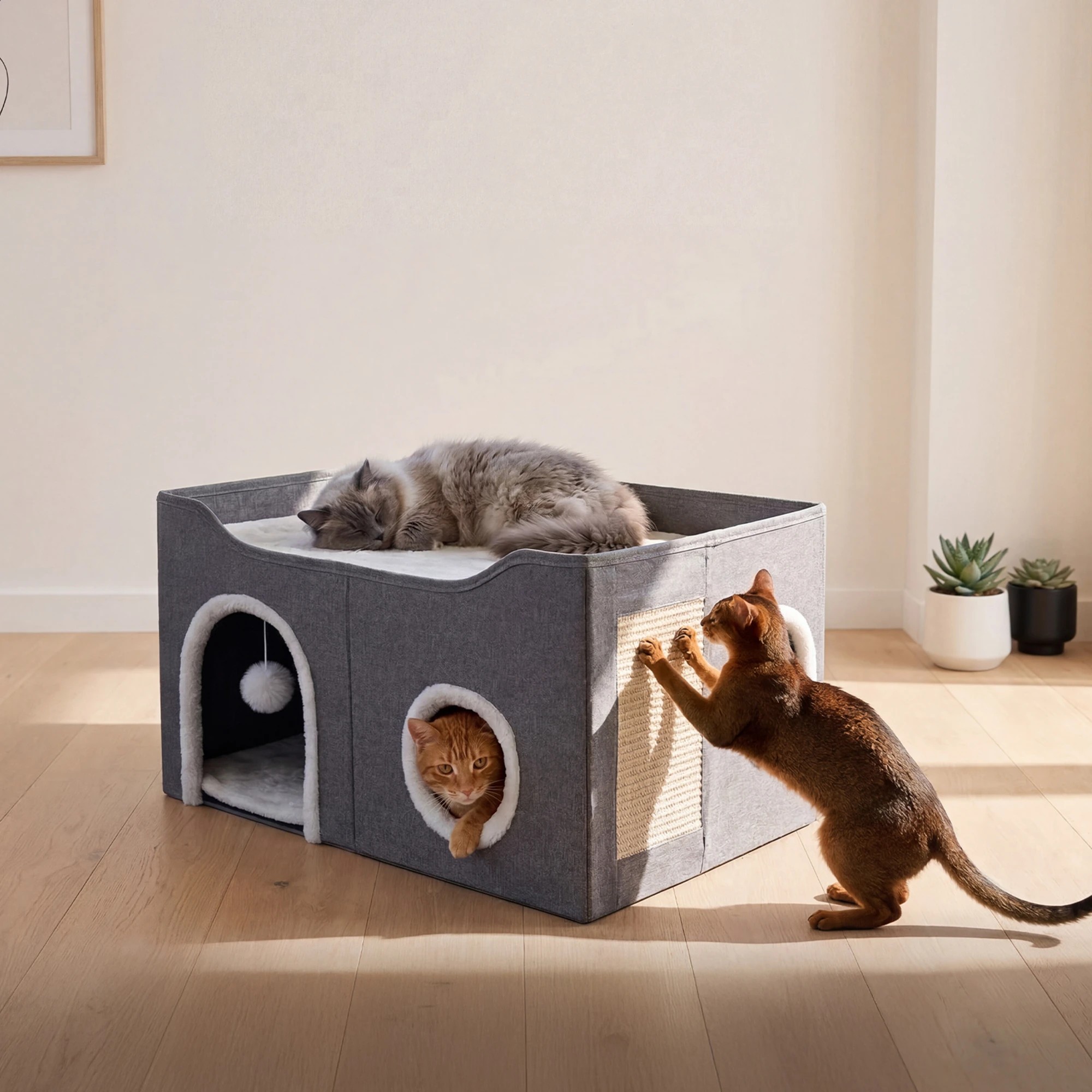 7 Pawz Foldable Cat House Cave Bed Hideaway Interactive Nest Scratching Board, 7 of 8