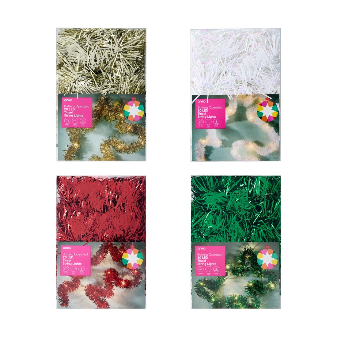 9 Battery operated 20 LED Tinsel String Lights - Assorted, 9 of 10