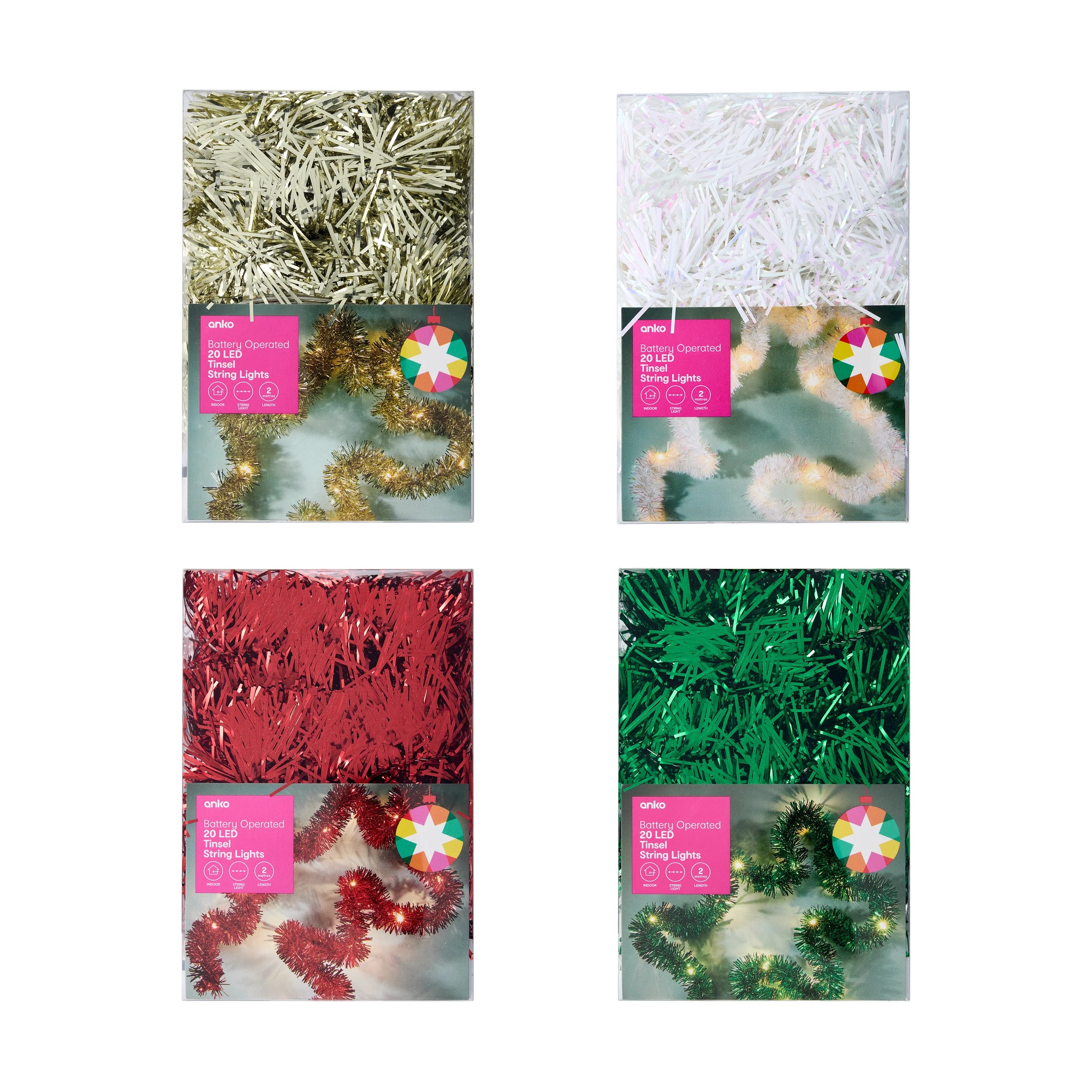 9 Battery operated 20 LED Tinsel String Lights - Assorted, 9 of 10
