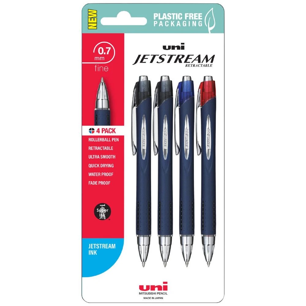 1 Uni Jetstream Retractable Rollerball Pen 0.7mm 4 Pack, 1 of 2