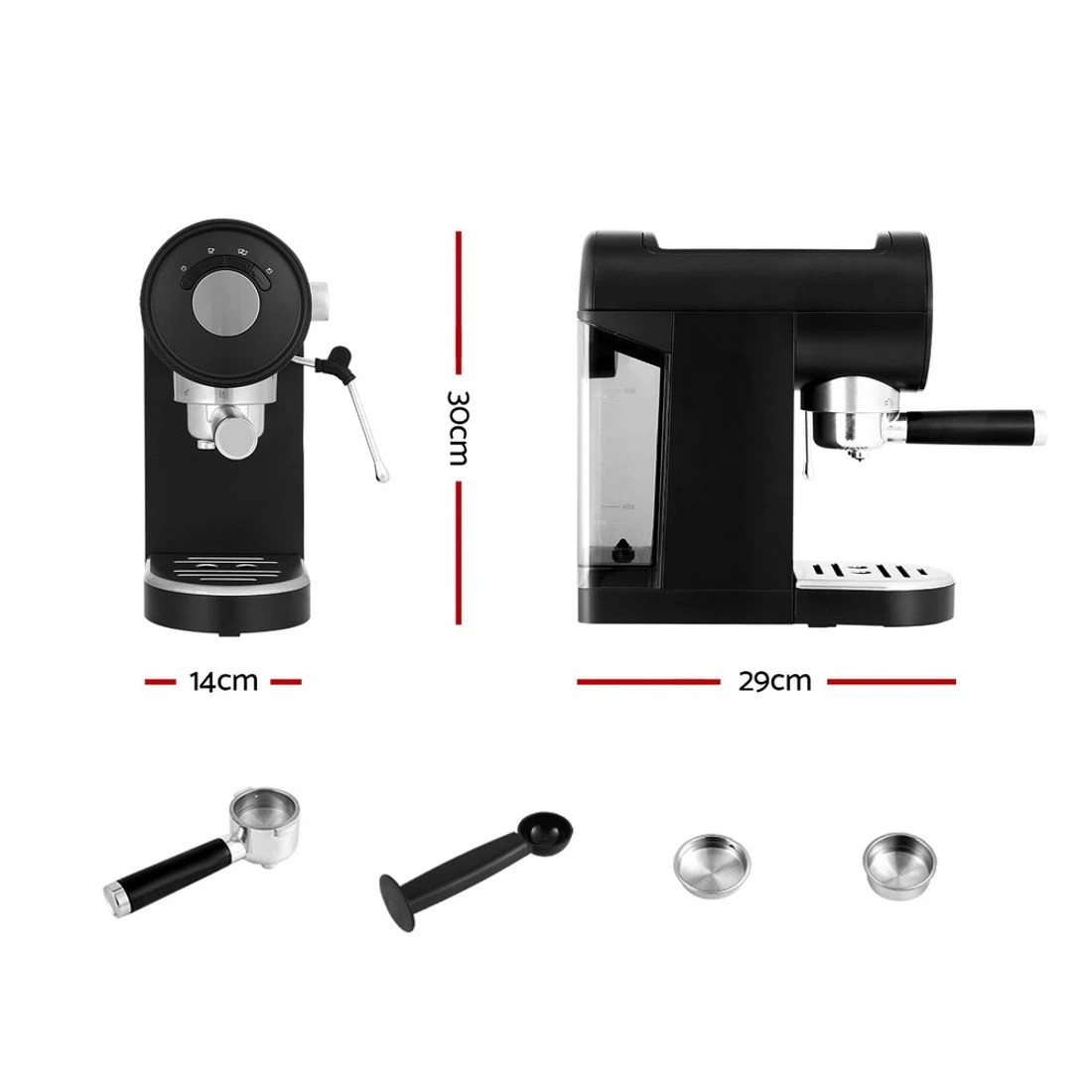 2 Devanti 20 Bar Coffee Machine Espresso Cafe Maker - Black, 2 of 6