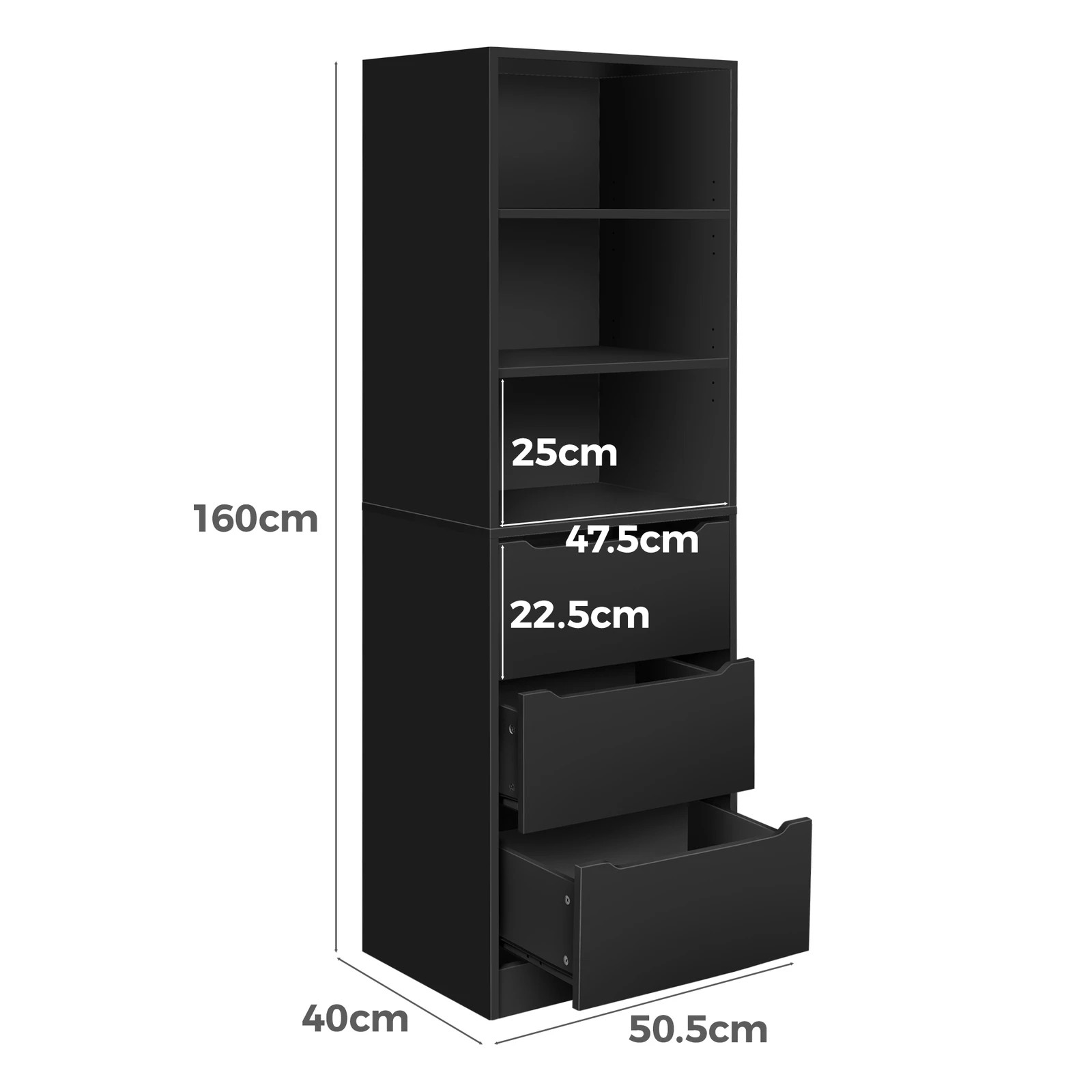 7 Alfordson Chest of 3 Drawers Office Storage Cabinet Tallboy Bedroom - Black, 7 of 10