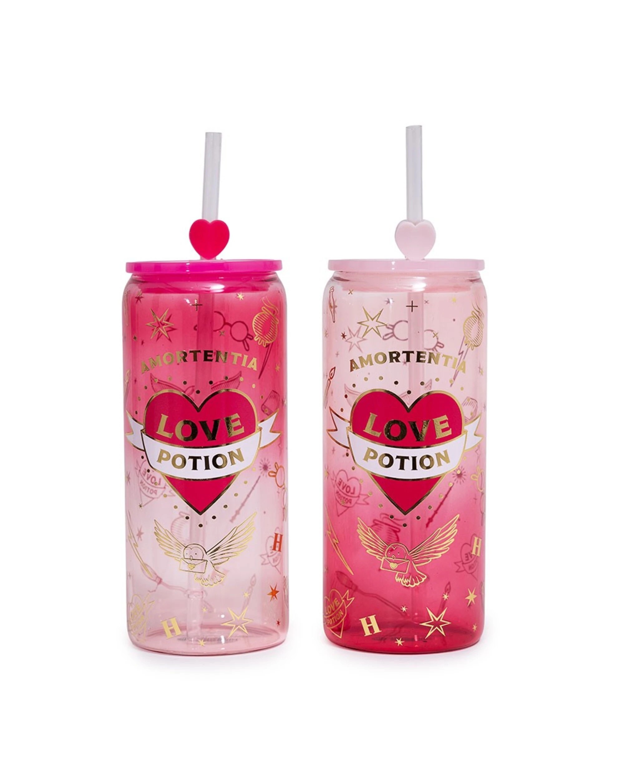1 Harry Potter - Love Potion Glass Cup with Straw Twin Pack - Pink, 1 of 4