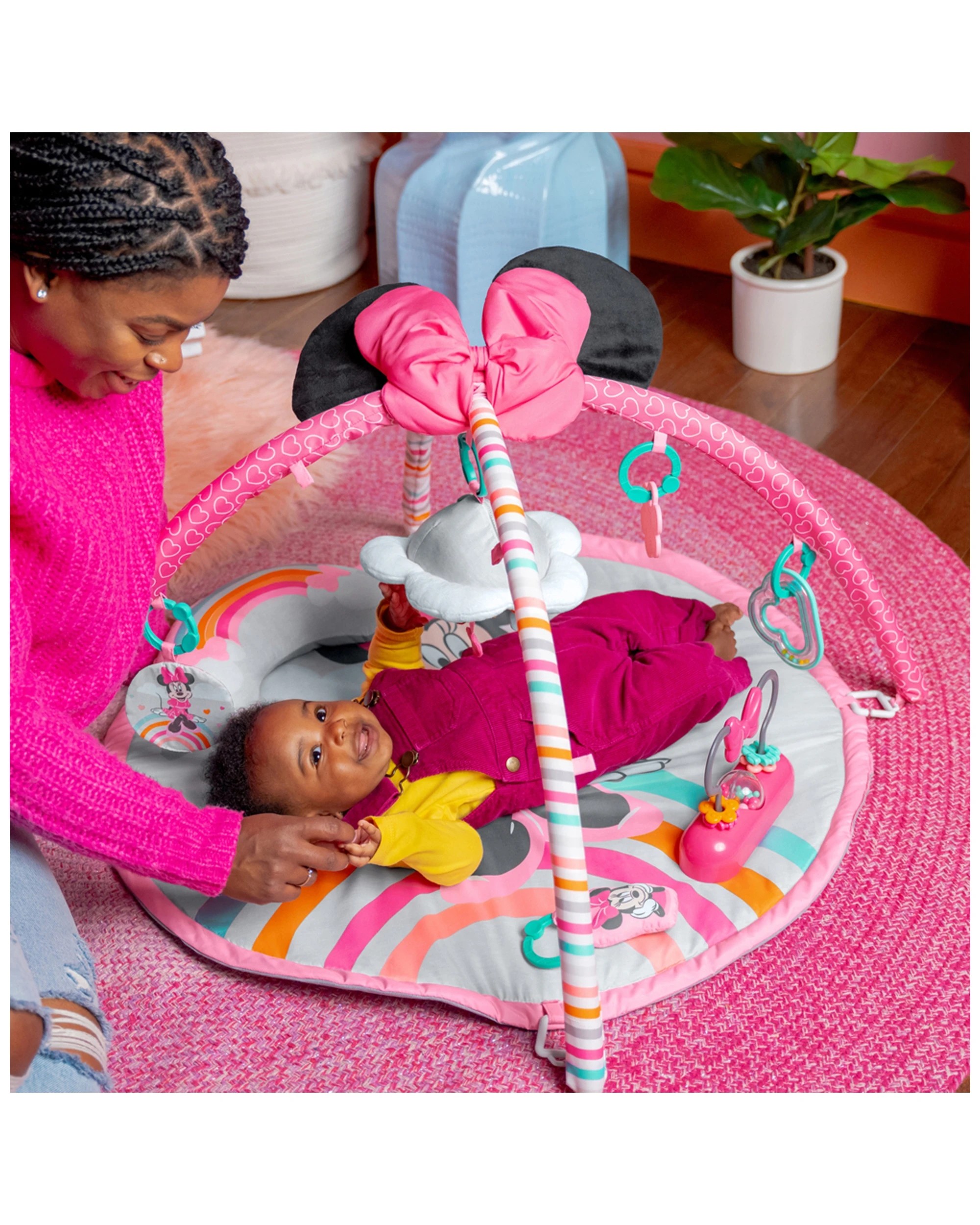 2 Bright Starts Minnie Mouse Baby Activity Gym 0m Plus With Music And Toys Mat - Pink, 2 of 6