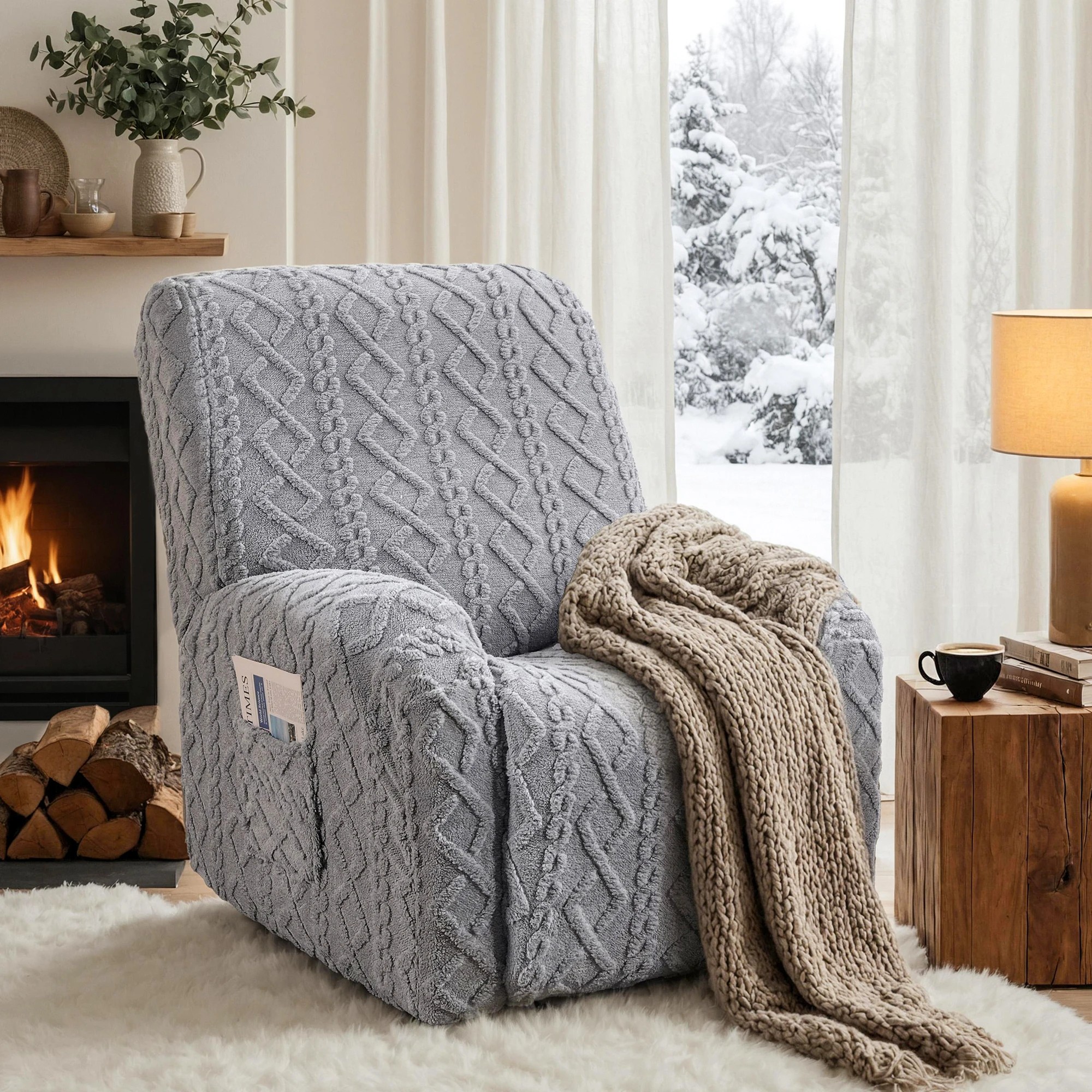 4 Artiss Recliner Chair Covers with Storage Side Pockets Grey Recliner Protector - Grey, 4 of 4