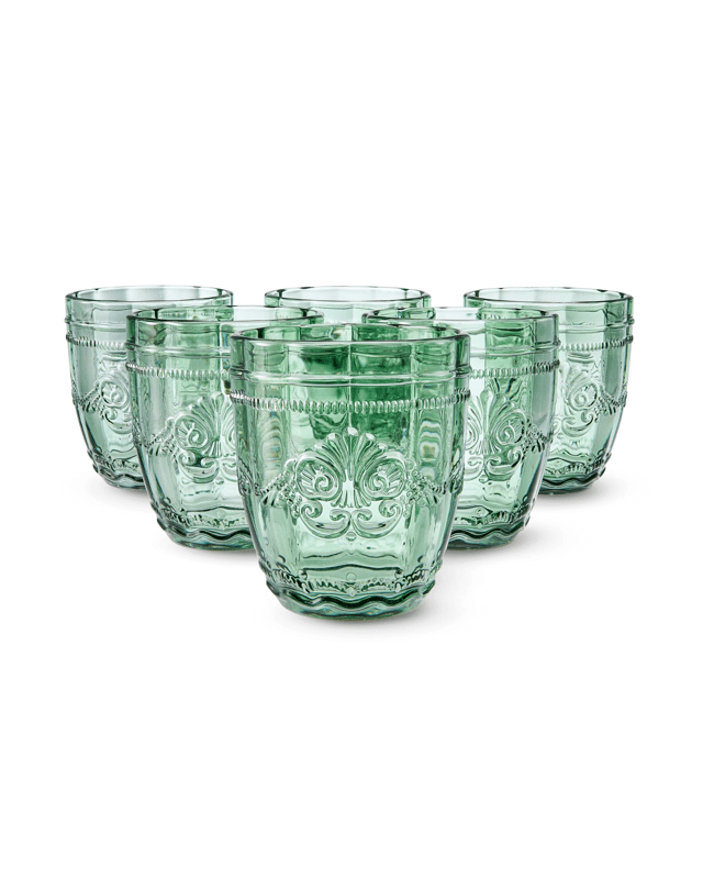 6 Green Ornate Tumbler Gla