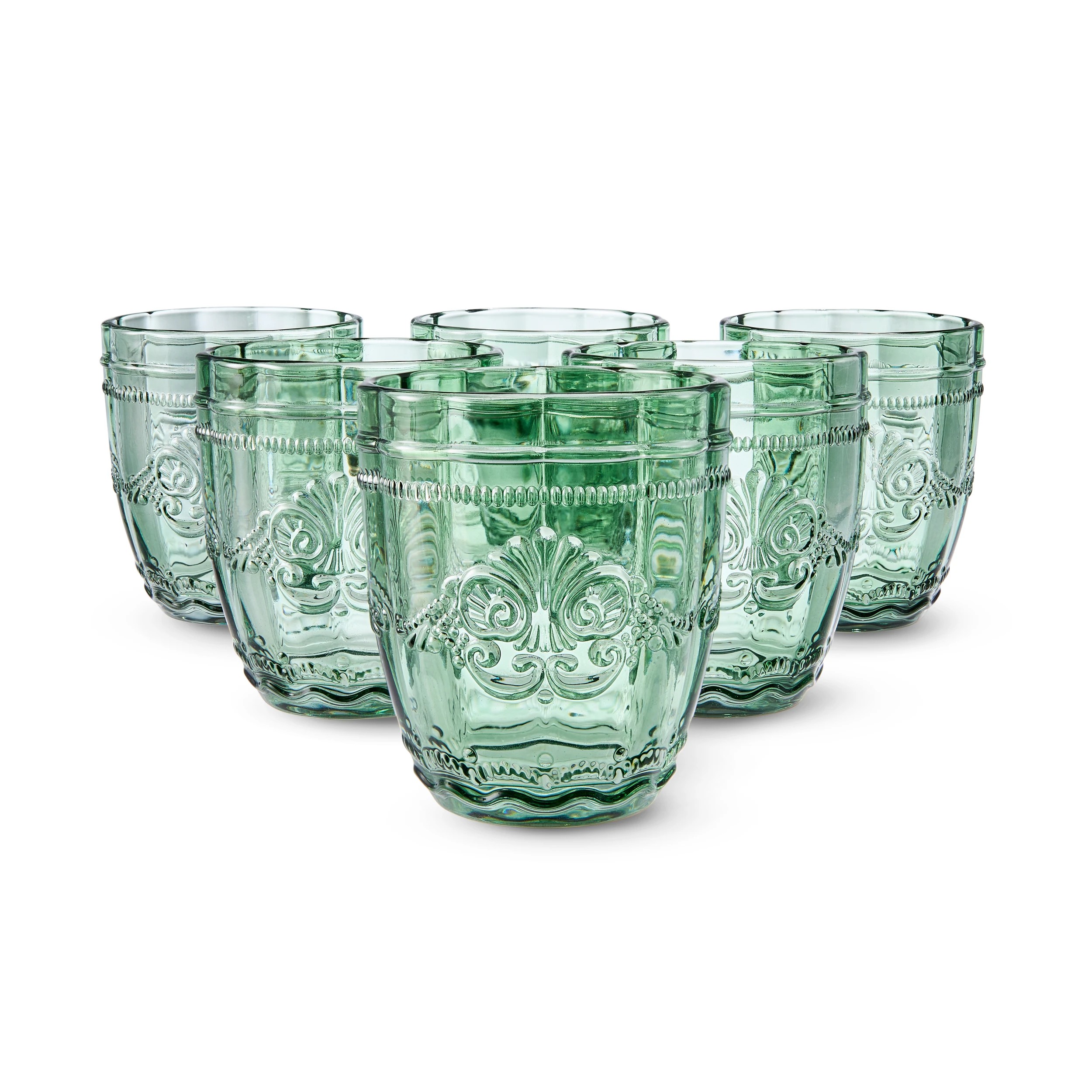 1 6 Green Ornate Tumbler Glasses, 1 of 6