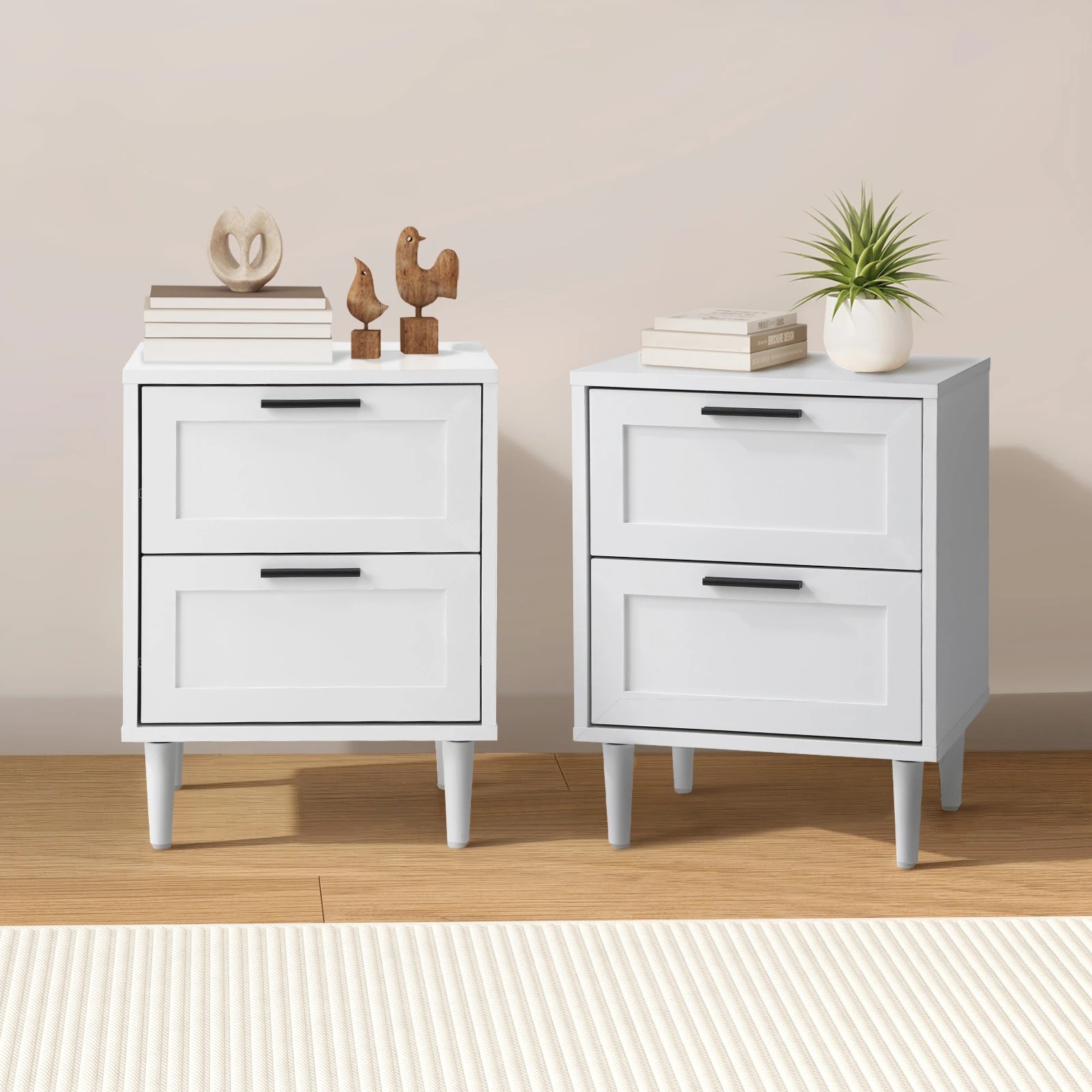 3 Oikiture Bedside Tables Set of 2 Nightstand Side End Table Bedroom Storage - White, 3 of 9