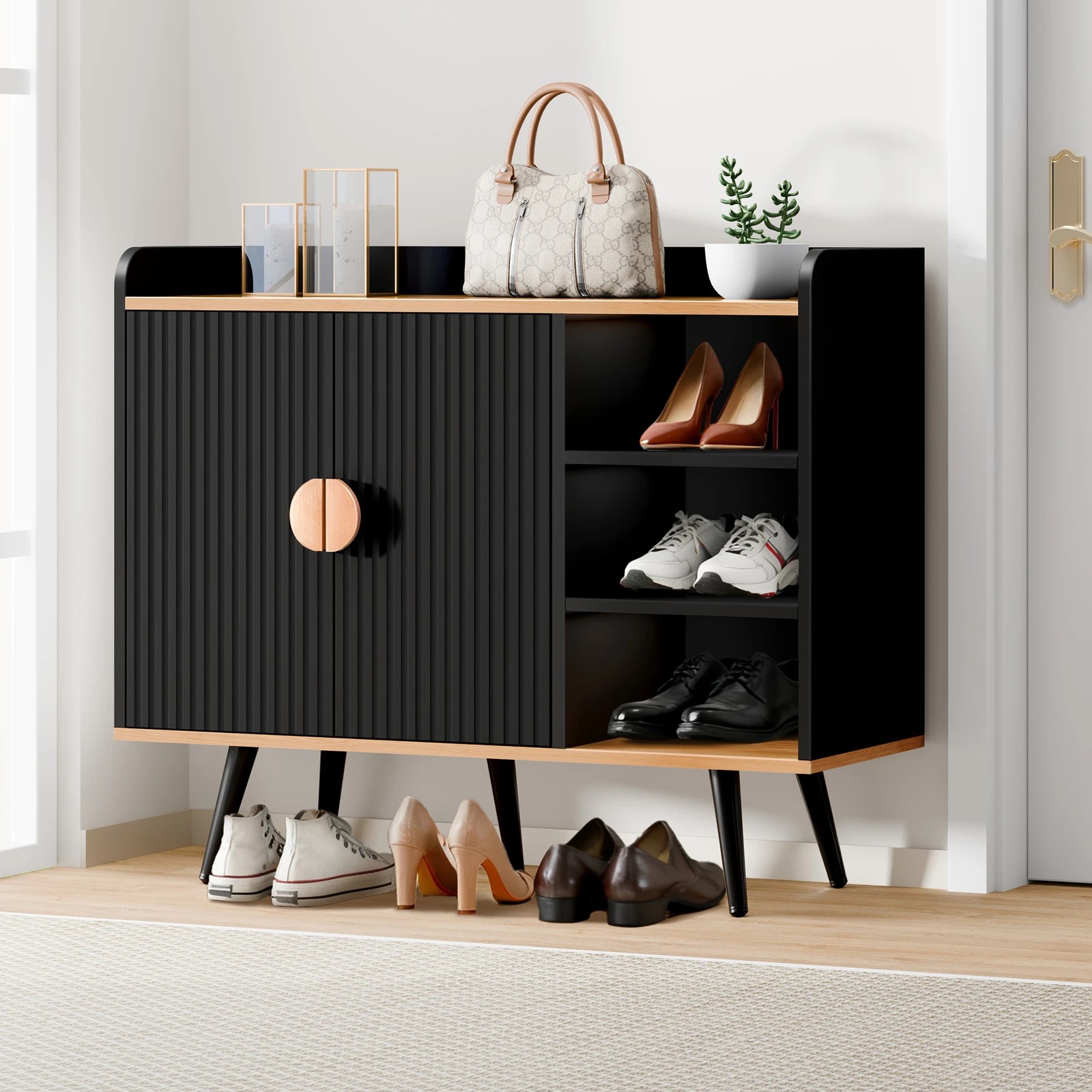 2 Alfordson Shoe Cabinet Organiser Storage Rack Drawer Shelf 18 Pairs - Black, 2 of 4