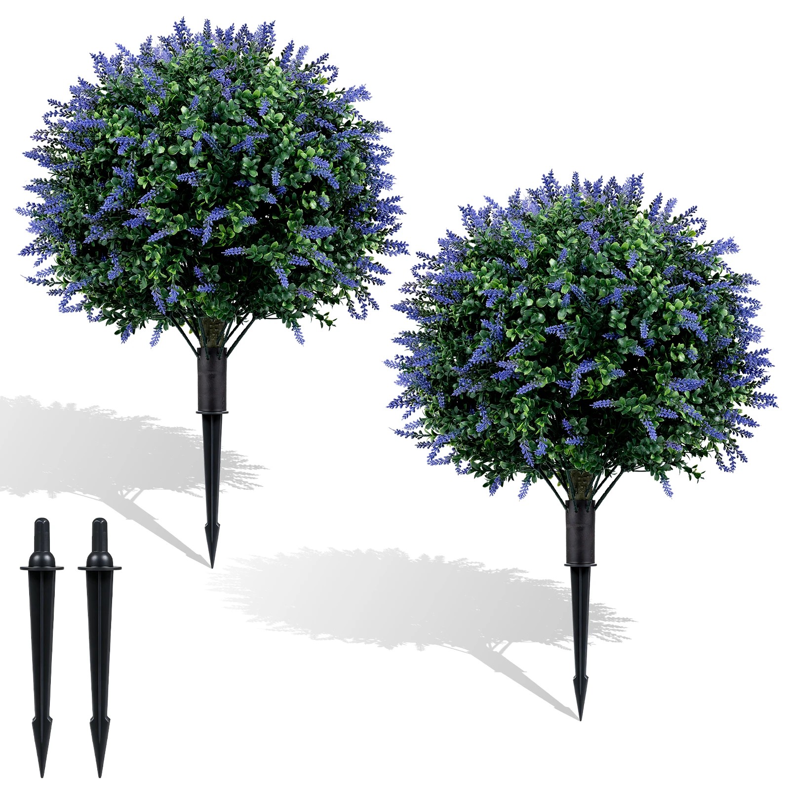1 Costway 2PCS Artificial Lavender Boxwood Topiary Ball Trees 70cm Faux Floral Shrubs, 1 of 3