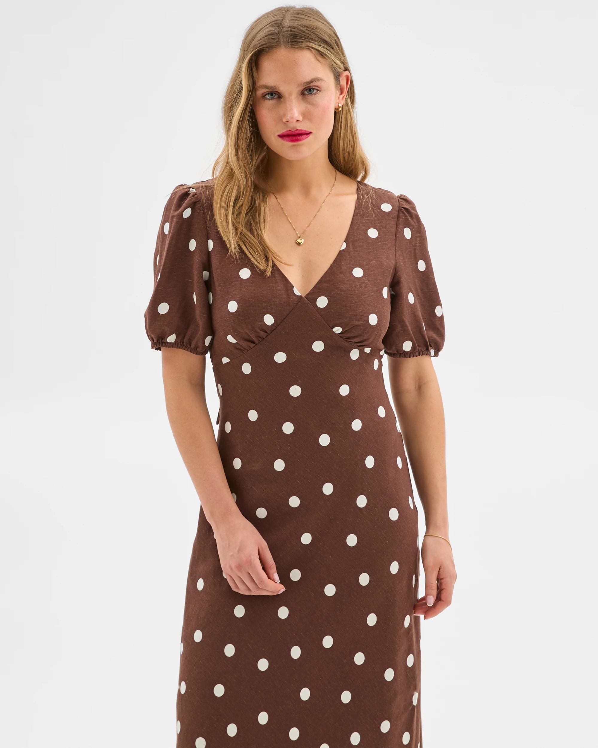 3 European Linen Blend Puff Sleeve Maxi Dress - Lily Loves ESPRESSO SPOT, 3 of 9