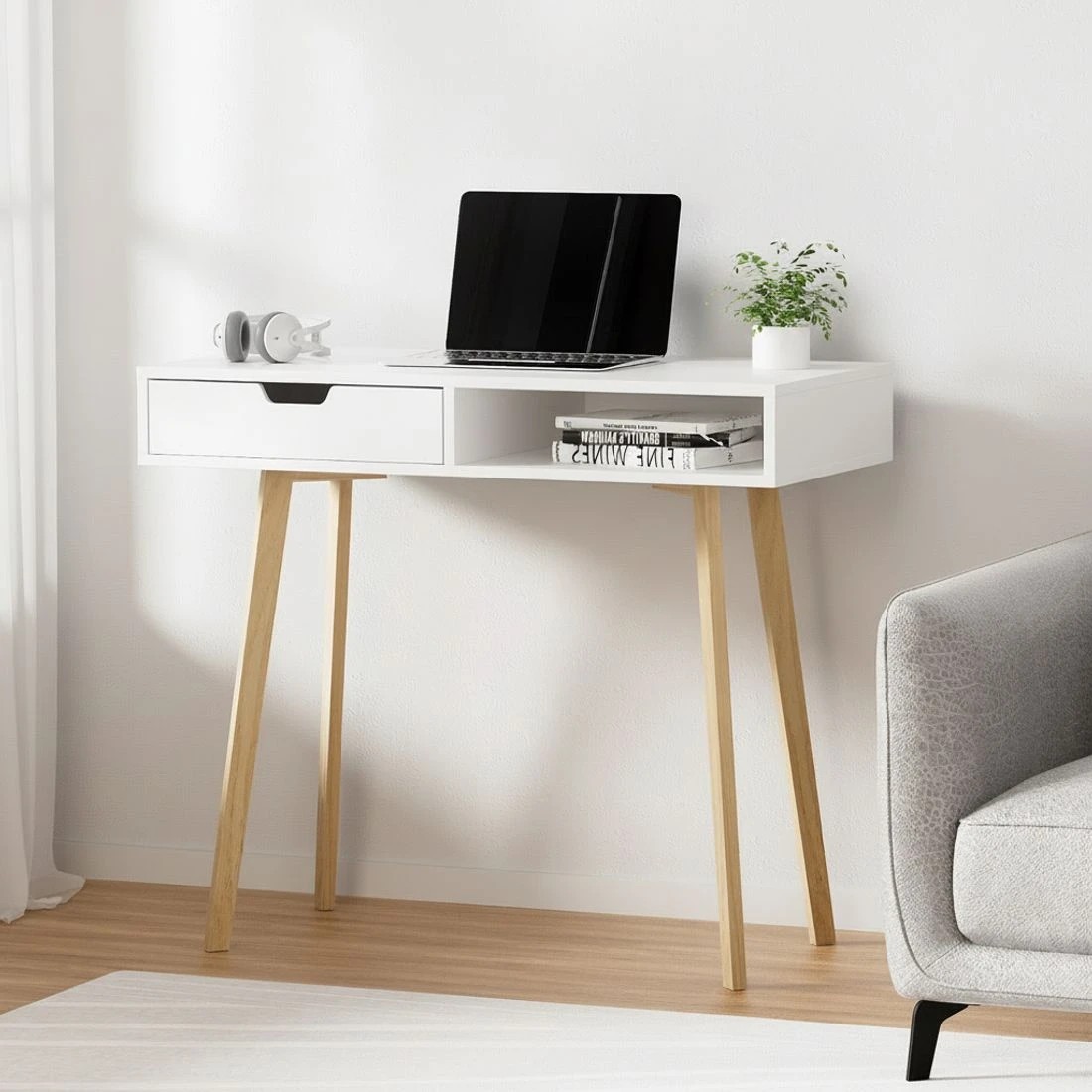 4 Artiss Computer Desk Drawer Cabinet Shelf  90CM - White, 4 of 6