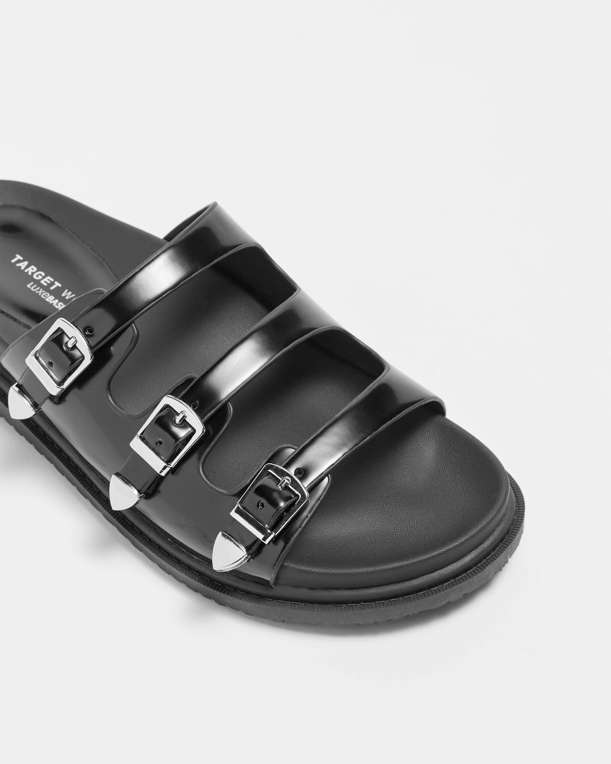 2 Target Womens Triple Strap Flat Sandal - Cyprus BLACK PATENT, 2 of 3