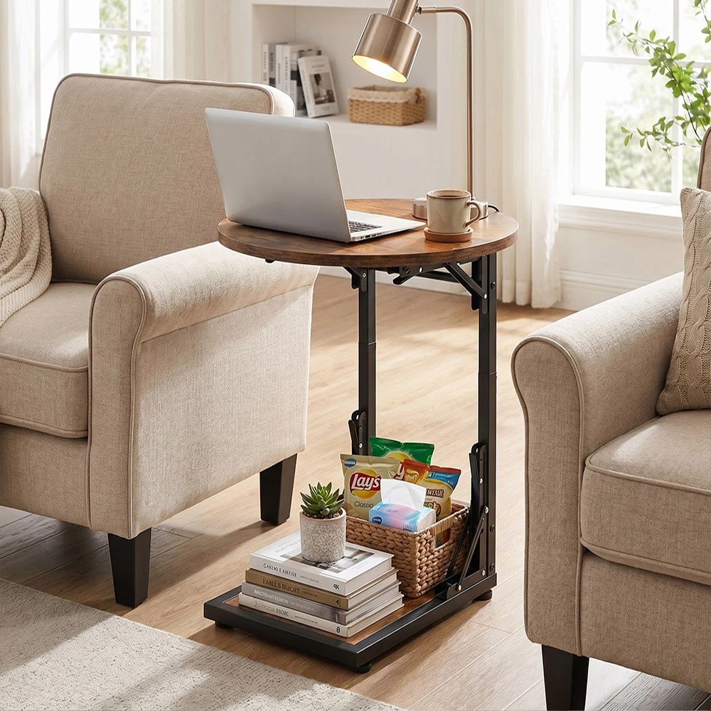 3 ZUNI C Shaped End Table Coffee Side Table Foldable Sofa Laptop Desk - Brown, 3 of 3