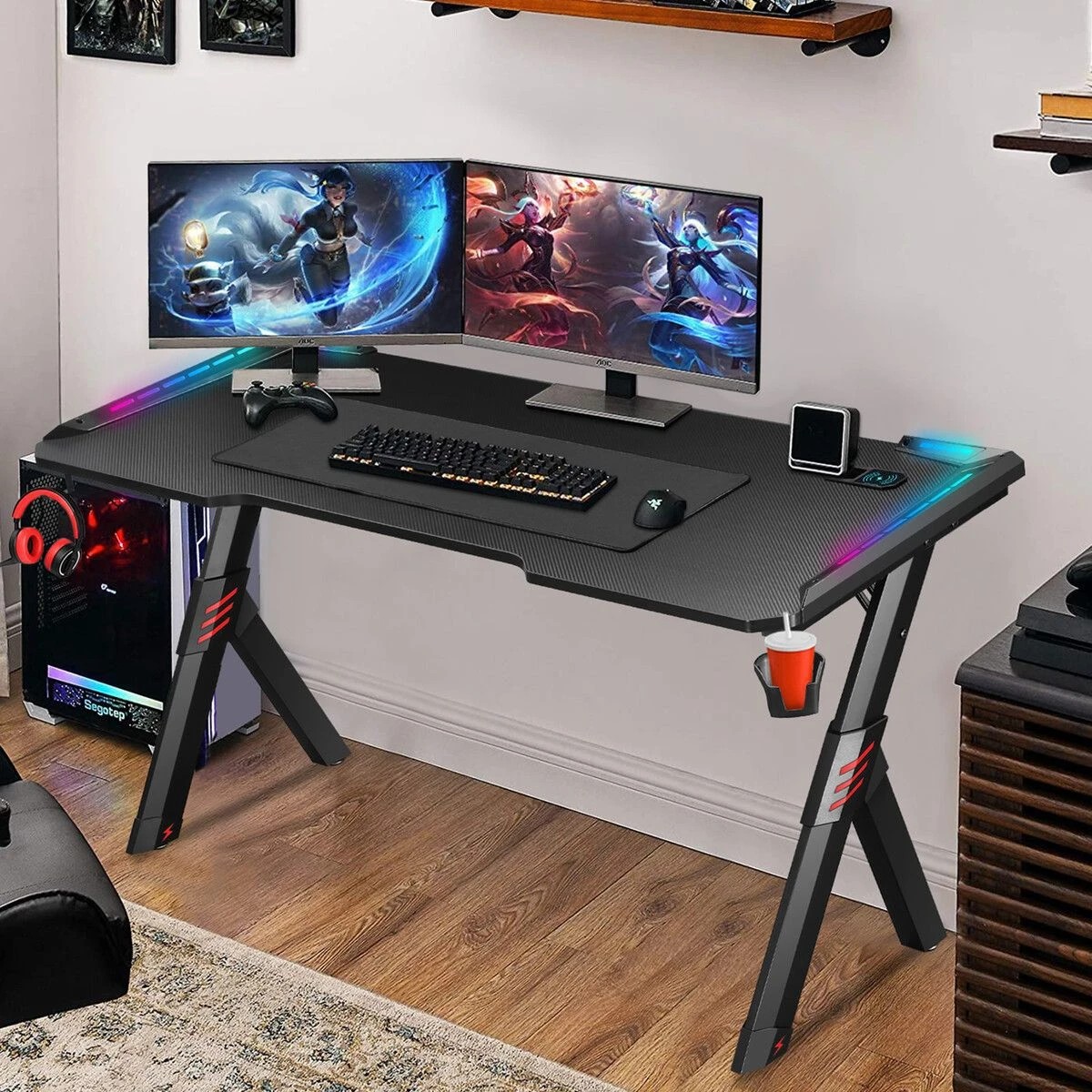 3 Ausway Gaming Desk Computer Office Racer Table 140CM RGB LED Carbon Fiber, 3 of 4