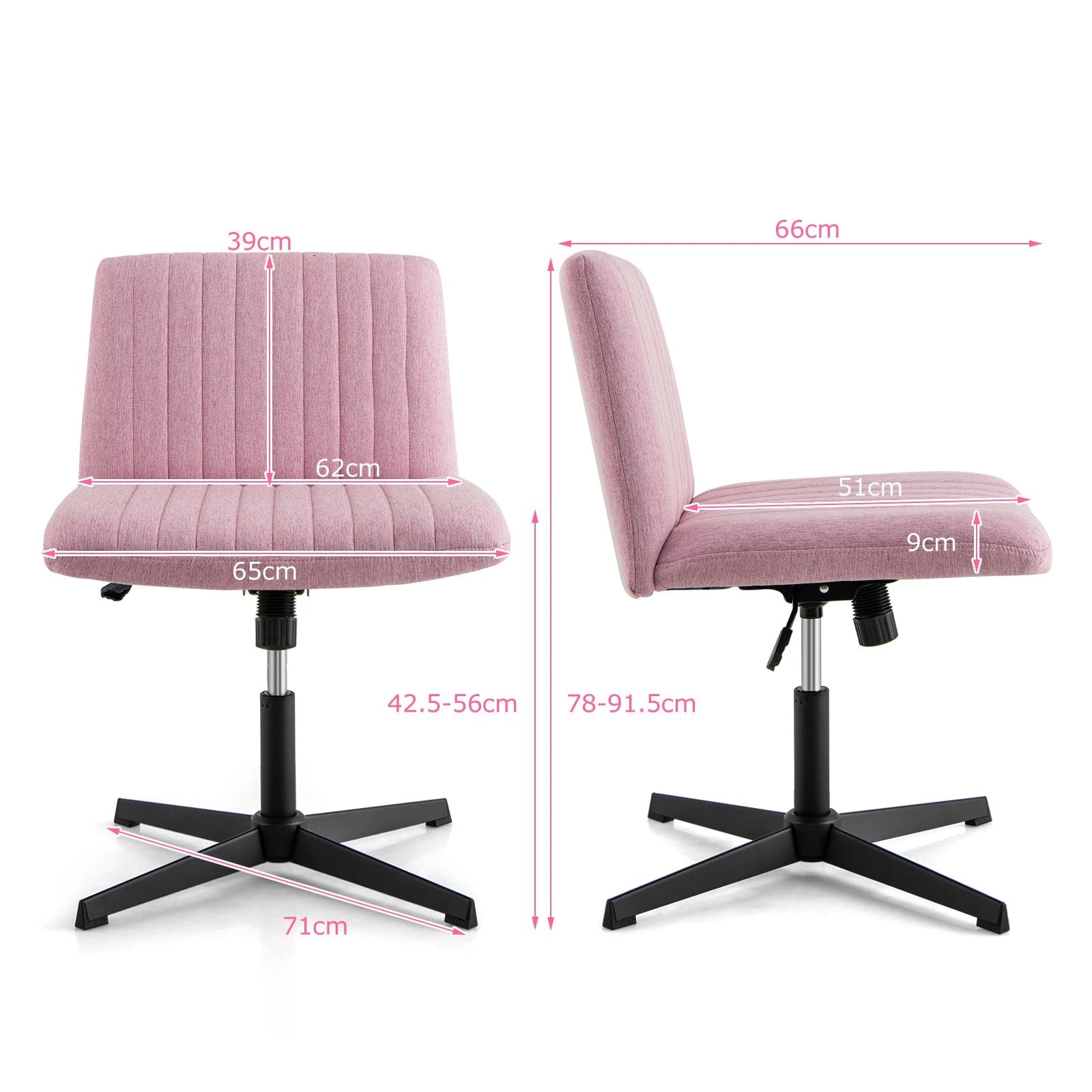 4 Costway Reclining Leisure Chair Swivel Desk Chair w/Cushion Computer Lounge Chair - Pink, 4 of 4