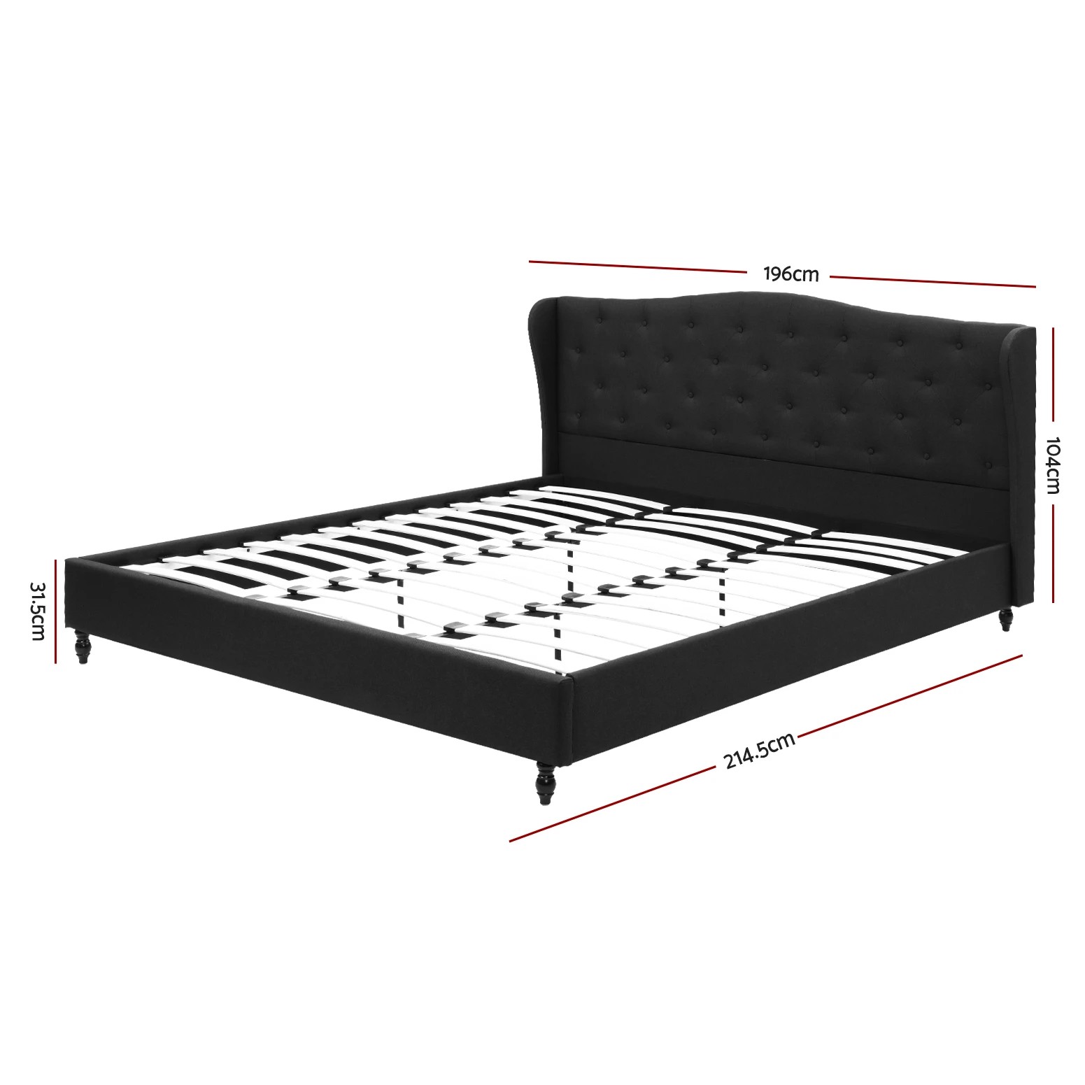 1 Artiss King Bed Frame Wingback Headboard Charcoal  Linen Upholste Platform - Charcoal, 1 of 6