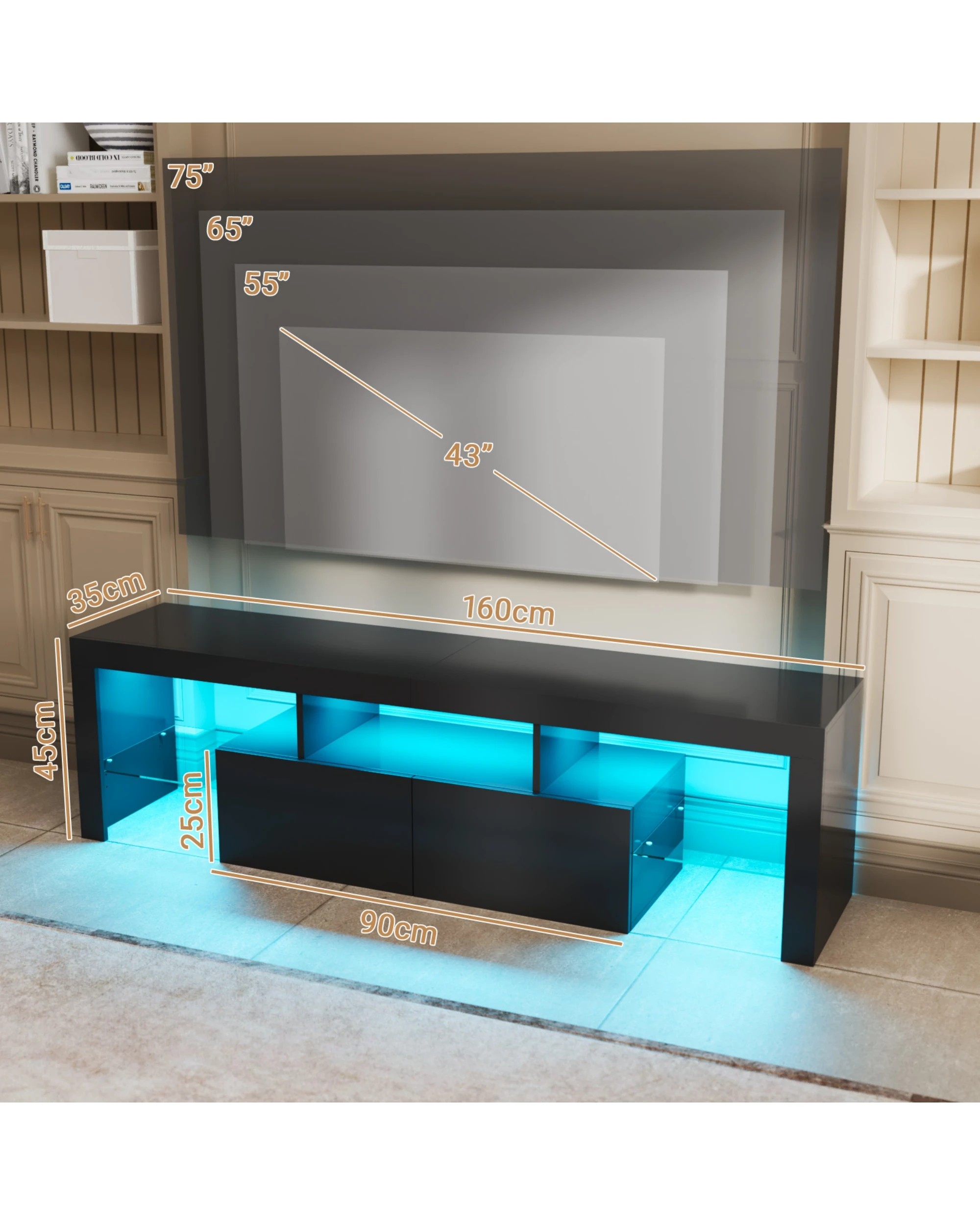 2 Advwin Tv Cabinet 160cm Rgb Led Entertainment Unit Stand Uv Gloss Modern Media Console Black, 2 of 8