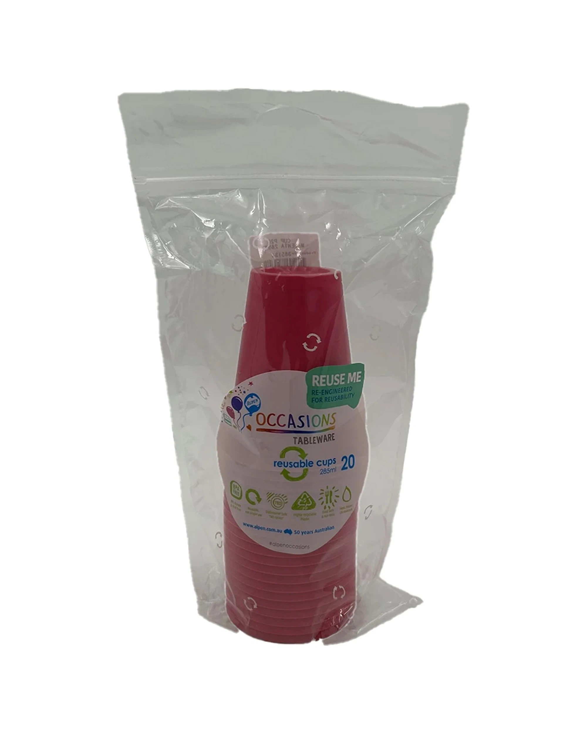 1 Alpen 20pc Reusable Plastic Cups Occasions Tableware 285ml Magenta - Pink, 1 of 1