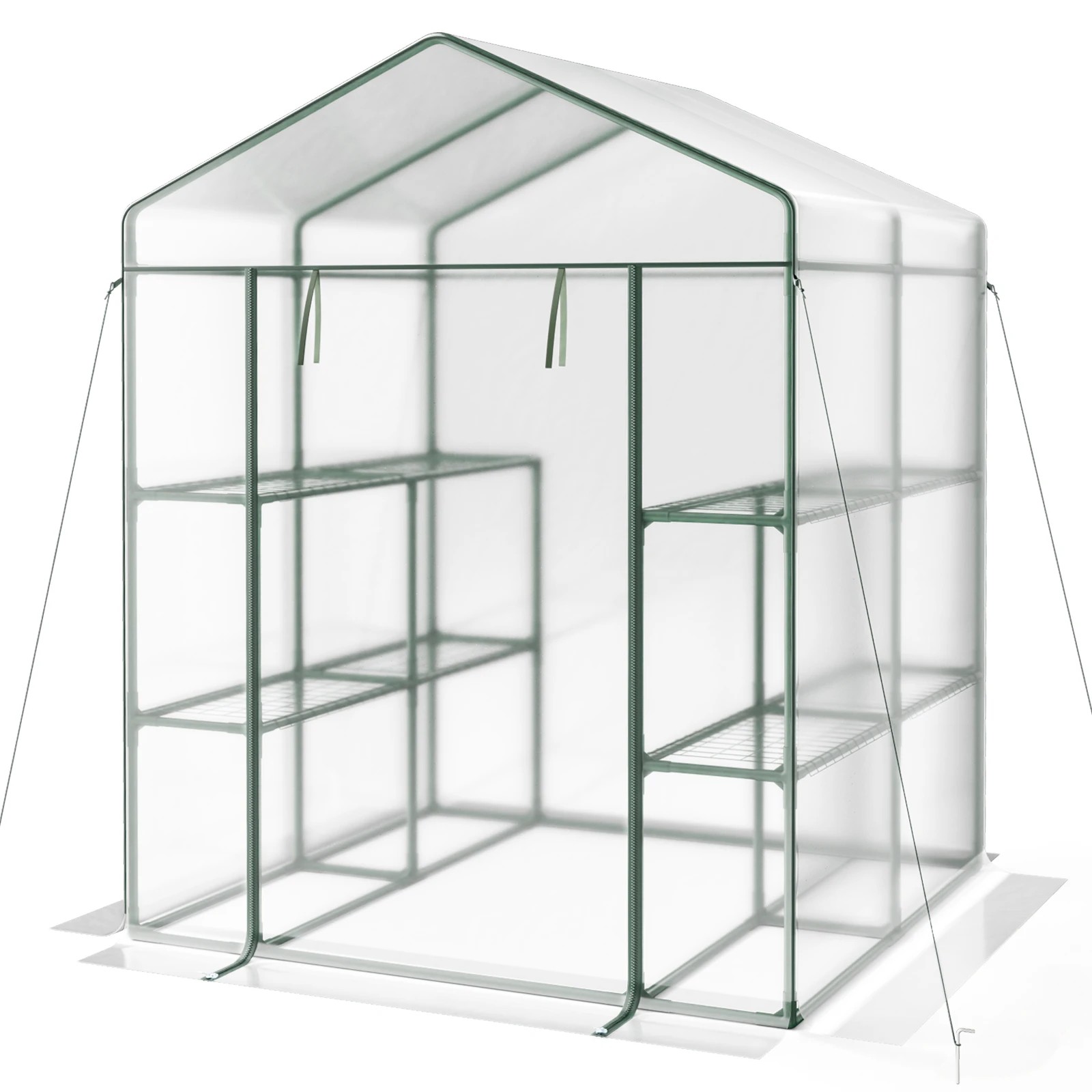 1 Costway Portable Mini Greenhouse Outdoor Walk-in Greenhouse w/4 Tiers & 8 Shelve 139x144x195cm, 1 of 3