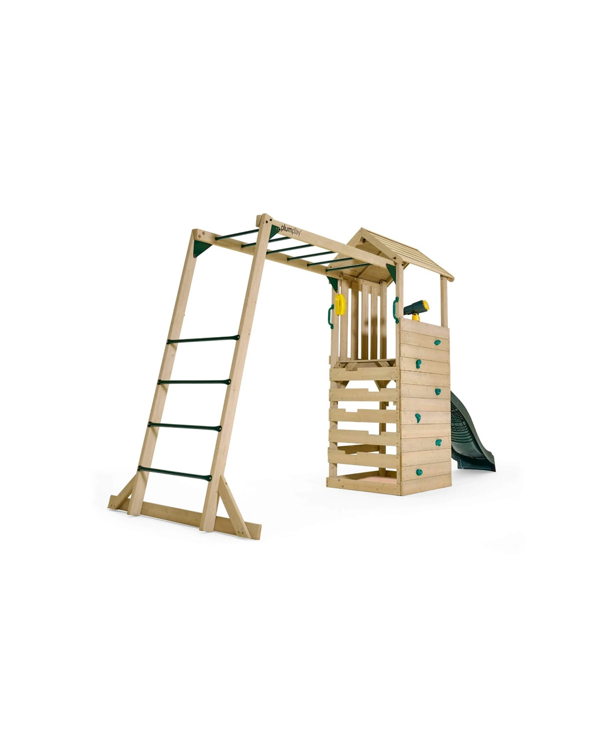 6 Plum Play Au Lookout Tower Playcentre Wooden Playset Monkey Bars Rock Wall - Green, 6 of 9