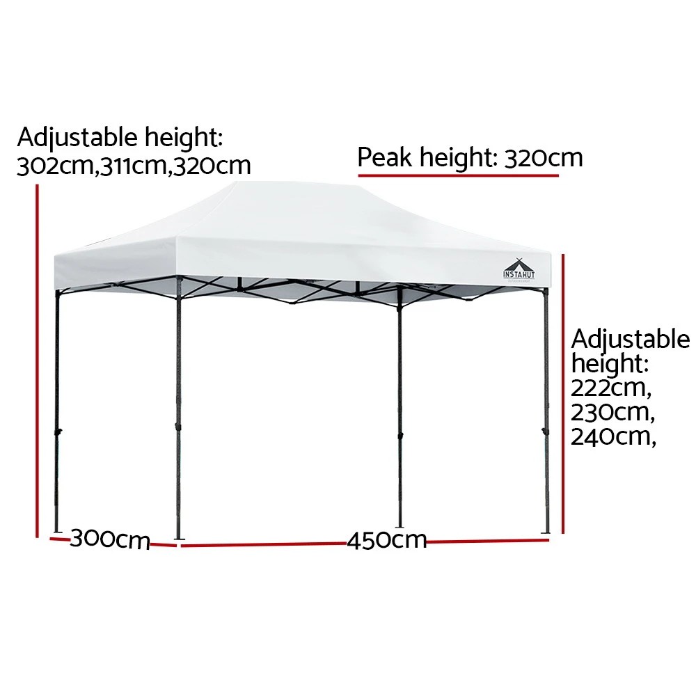 2 Instahut Gazebo Pop Up 3x4.5m w/Base Podx4 Marquee Folding Outdoor Wedding Camping - White, 2 of 6