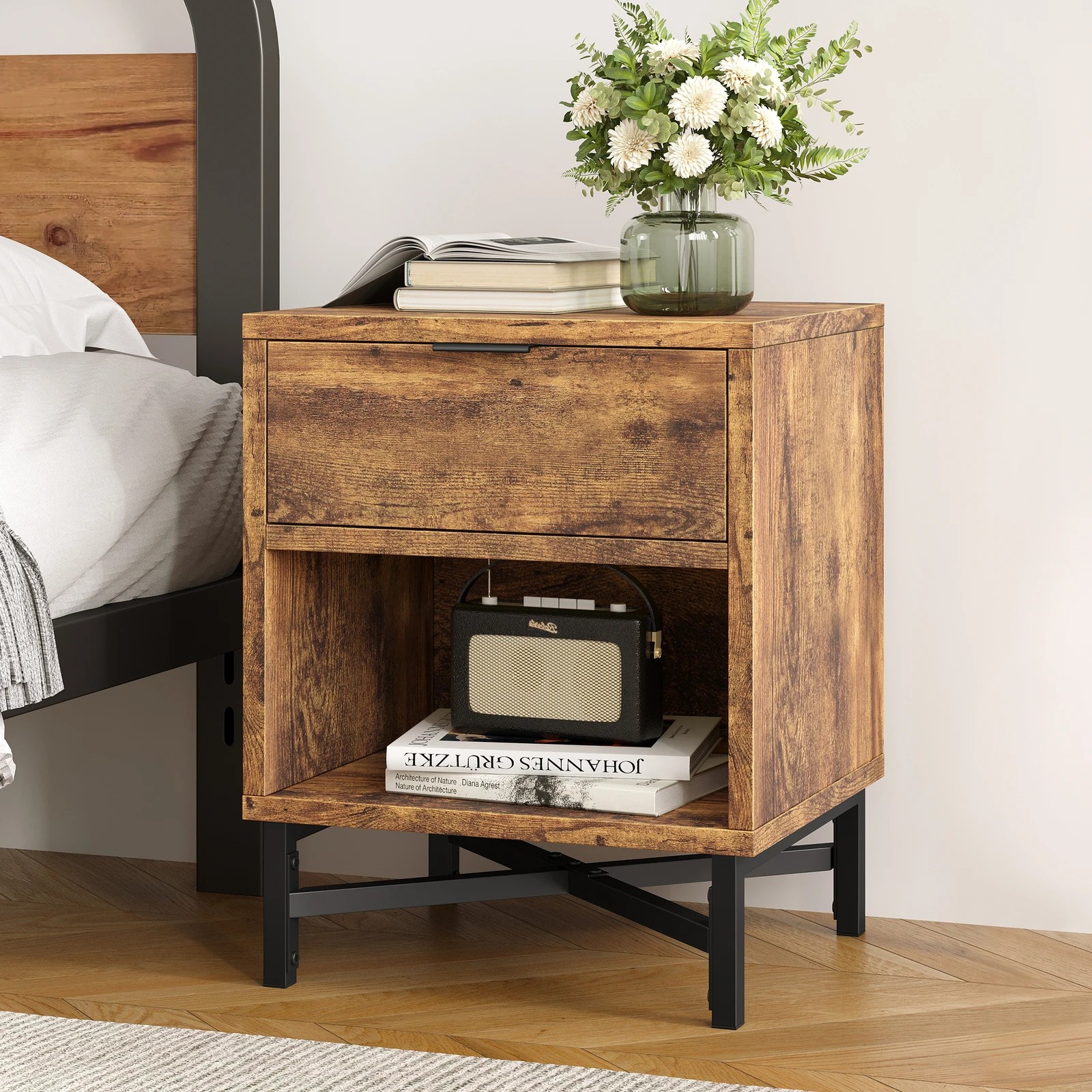 2 Alfordson 2x Bedside Table Retro Nightstand Side Cabinet - Oak, 2 of 10