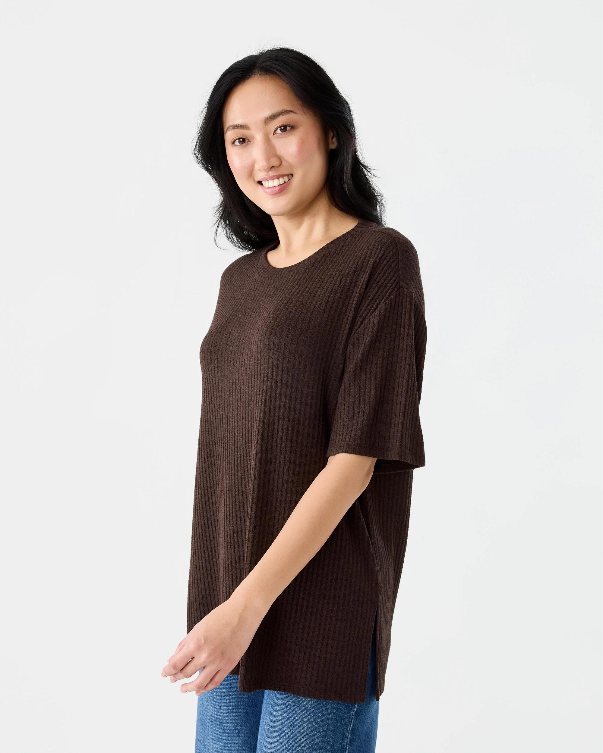 2 Longline Rib Brushed T-shirt Cbean, 2 of 7