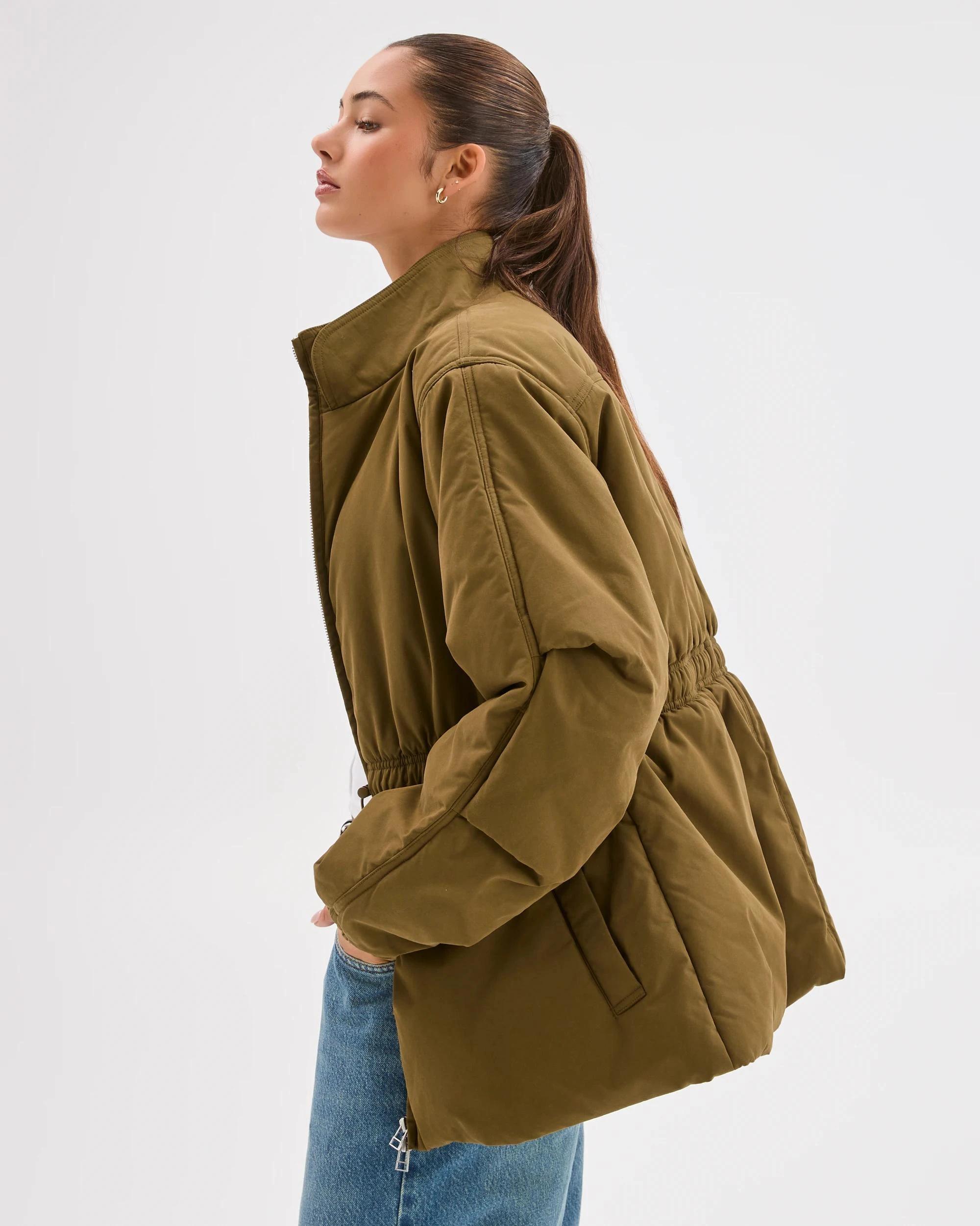 5 Lily Loves Australian Cotton Blend Cinched Puffer Jacket WOODLAND GREEN, 5 of 8